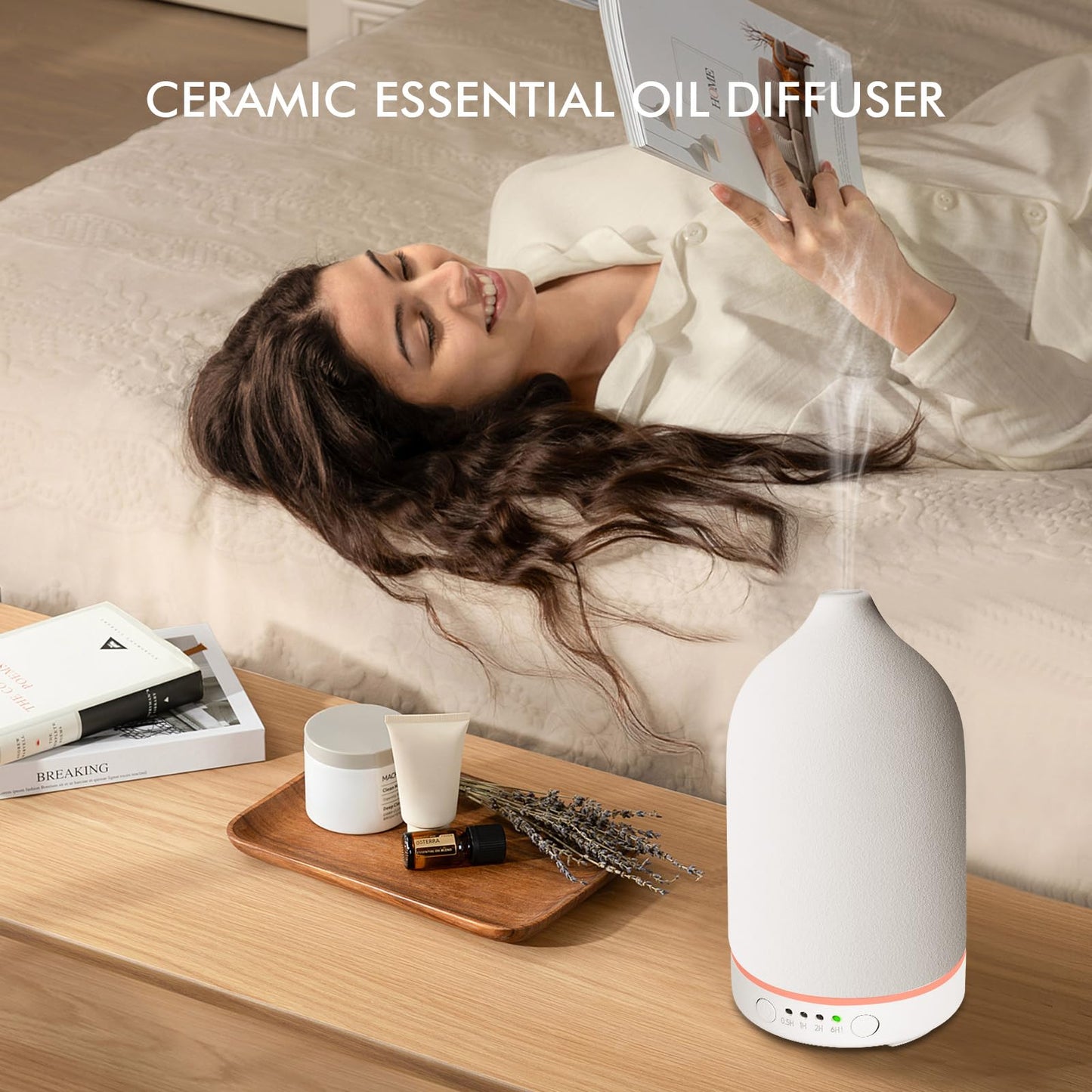 Essential Oil Diffuser Ultrasonic Aromatherapy Diffuser 150ml Ceramic Stone Aroma Diffuser with 7 Colors LED Night Light 4 Timer Setting and Auto Shut Off Protection for Home Office Yoga SPA