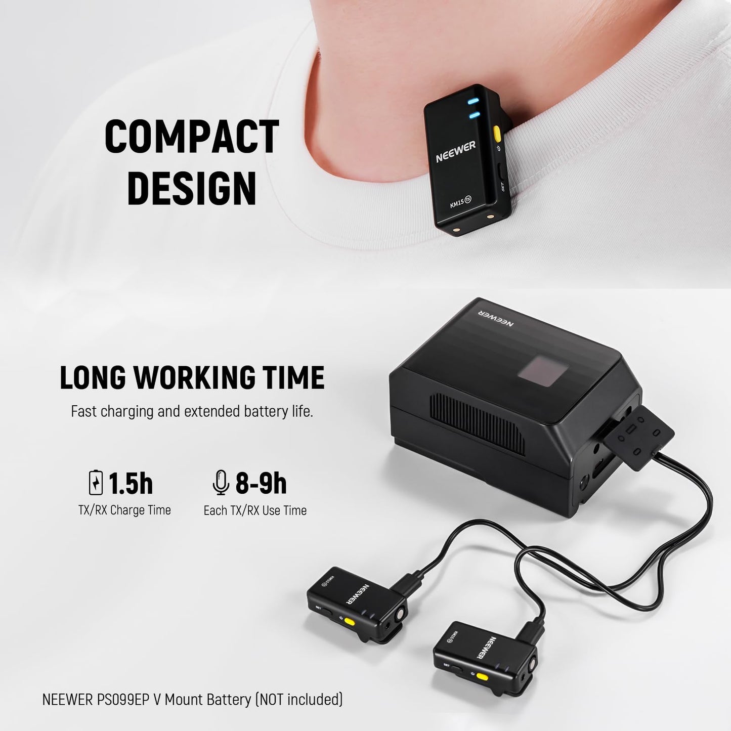NEEWER Wireless Microphone Set, USB C Phone Lav Mic for iPhone 16 15 Pro Max iPad Android, Noise Cancelling Lapel Lavalier Microphone System, Video Recording Live Stream Podcast, KM15