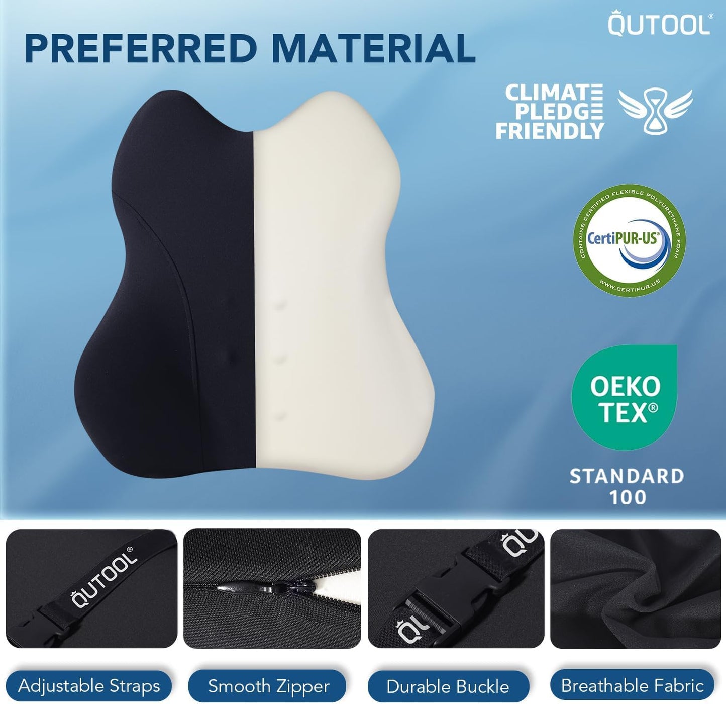 QUTOOL Lumbar Support Pillow for Car & Truck, Memory Foam Back Cushion for Driving Seat, Long-Time Driving Comfort, Washable Cover, Lower Back Support Fits Most Vehicles (Black)