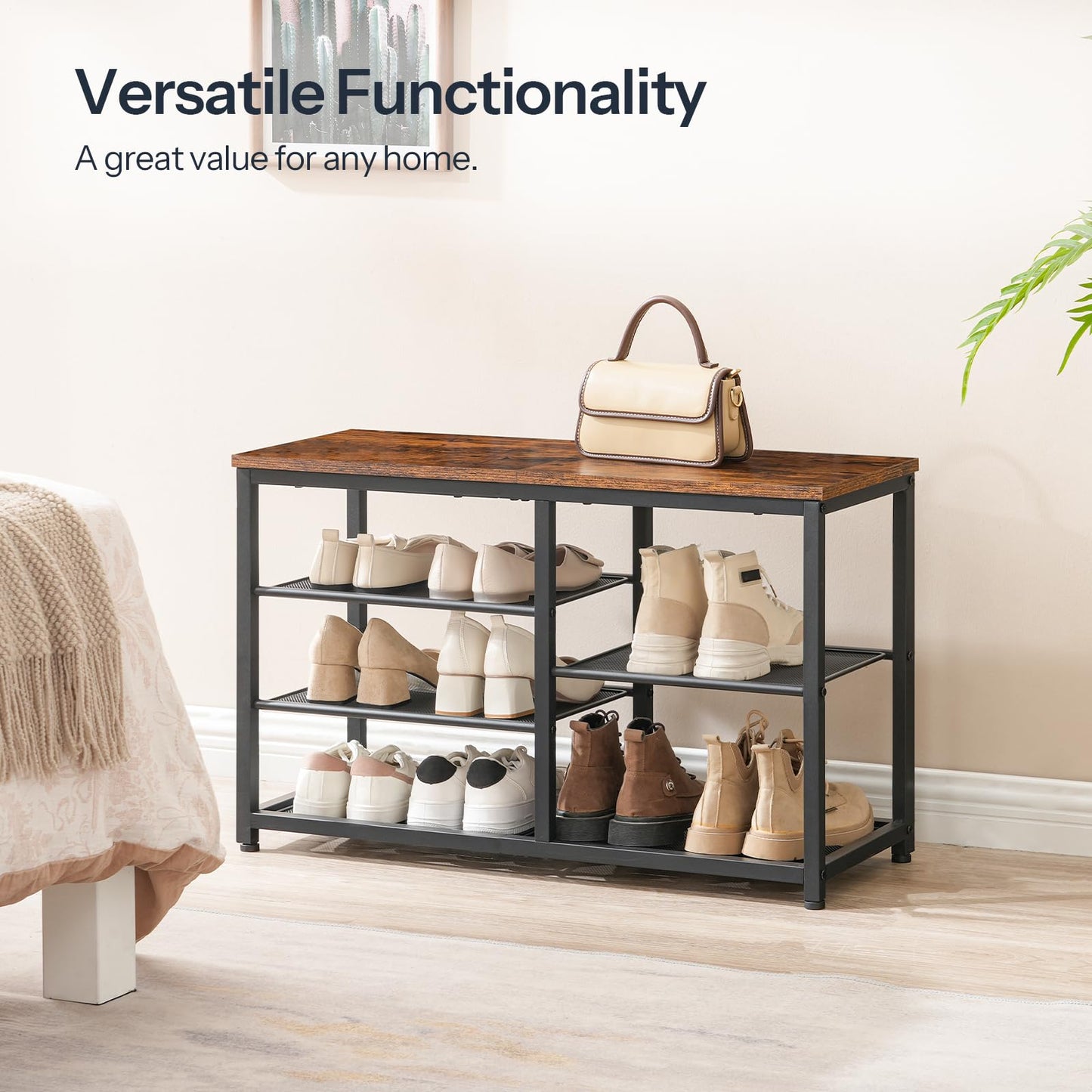 HOOBRO Shoe Bench, 5-Tier Shoe Rack Bench, Entryway Bench with Shoe Storage, Shoe Storage Organizer, 31.5" L Shoe Storage Bench for Entryway, Hallway, Space Saving, Rustic Brown and Black BF36HX01