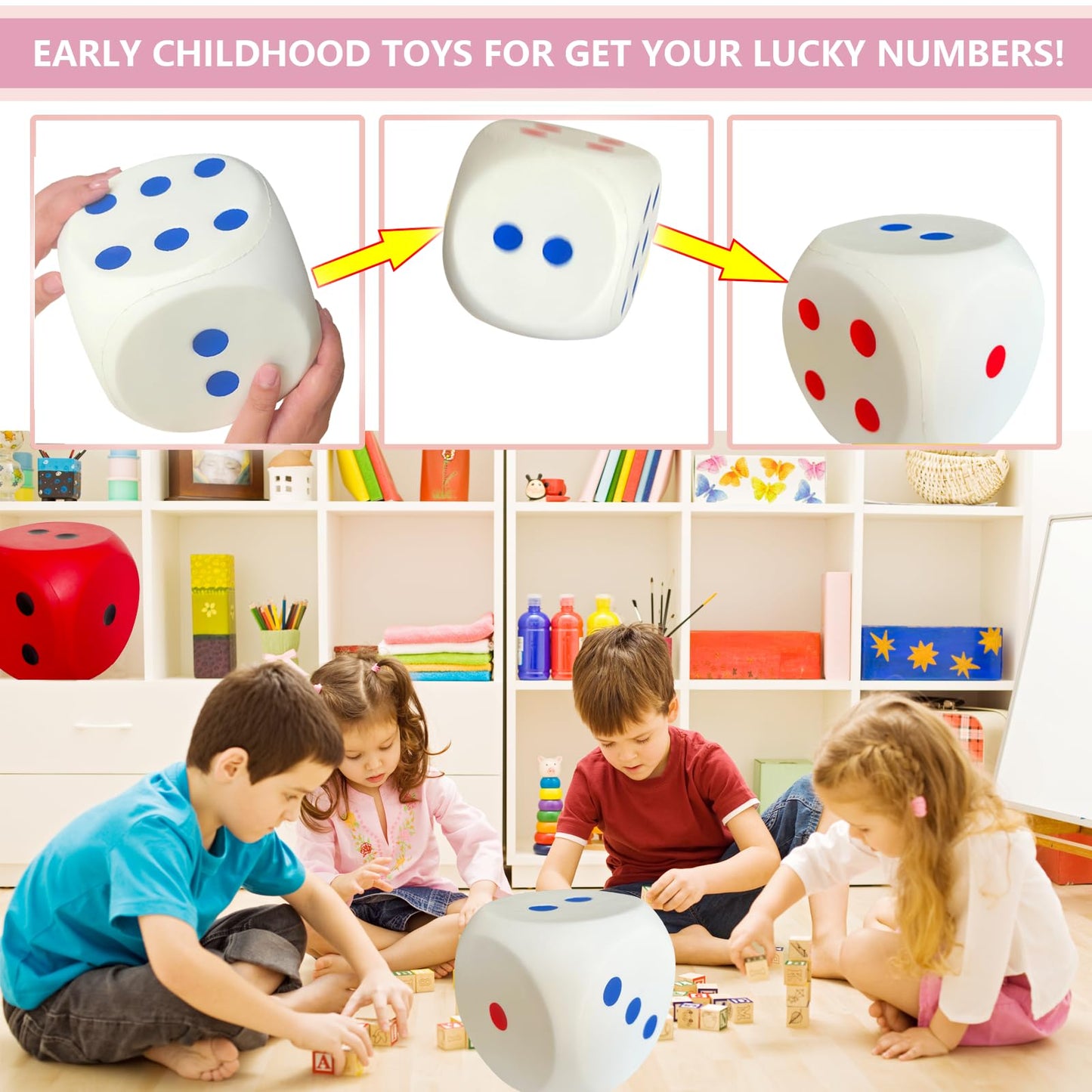 funnysquee Giant 5.9 Inches Kawaii Foam Dice: A Fun-Filled, Educational Toy for Game Nights and Learning Sessions (Lucky White)