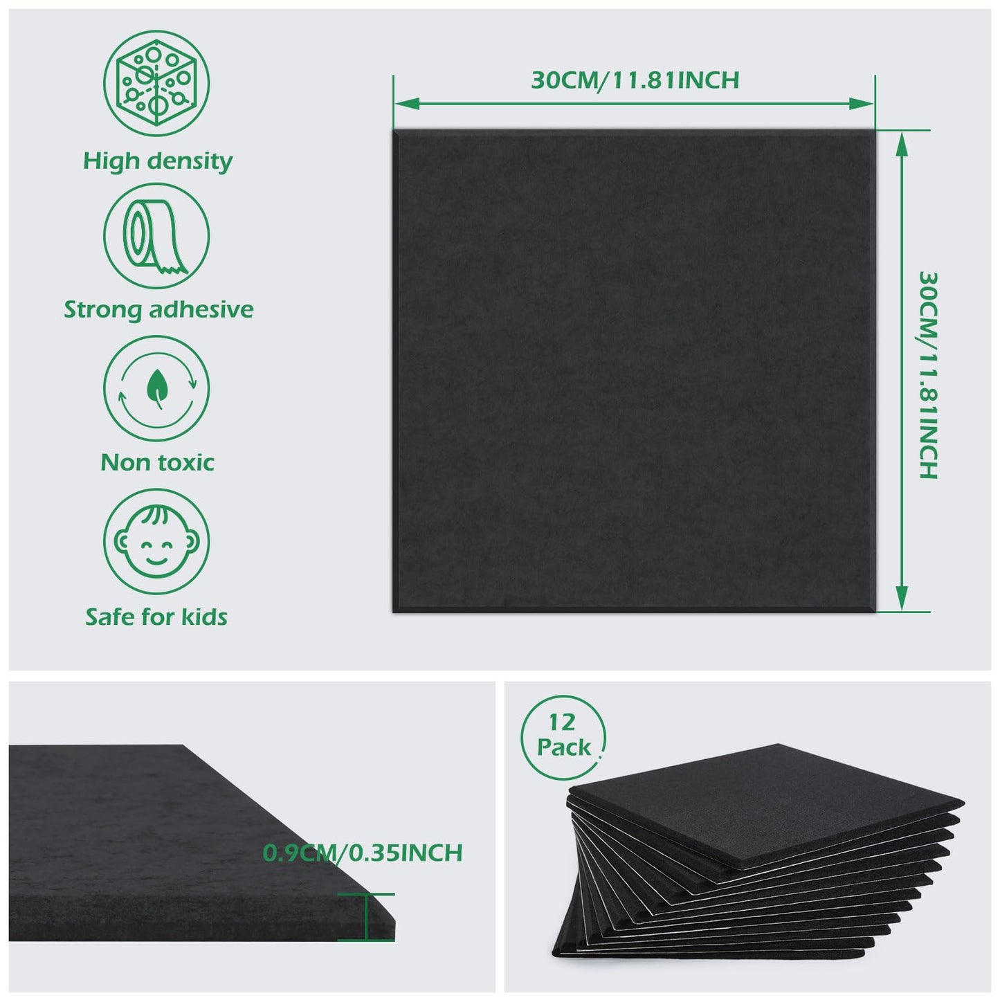 AGPTEK 12 PCS Acoustic Absorption Panel Acoustic Panel 12*12*0.4 IN Sound Insulation Panels Beveled Edge Tiles, High Density Acoustic Sound Absorbing Panels, Great for Home & Offices, Wall Decoration