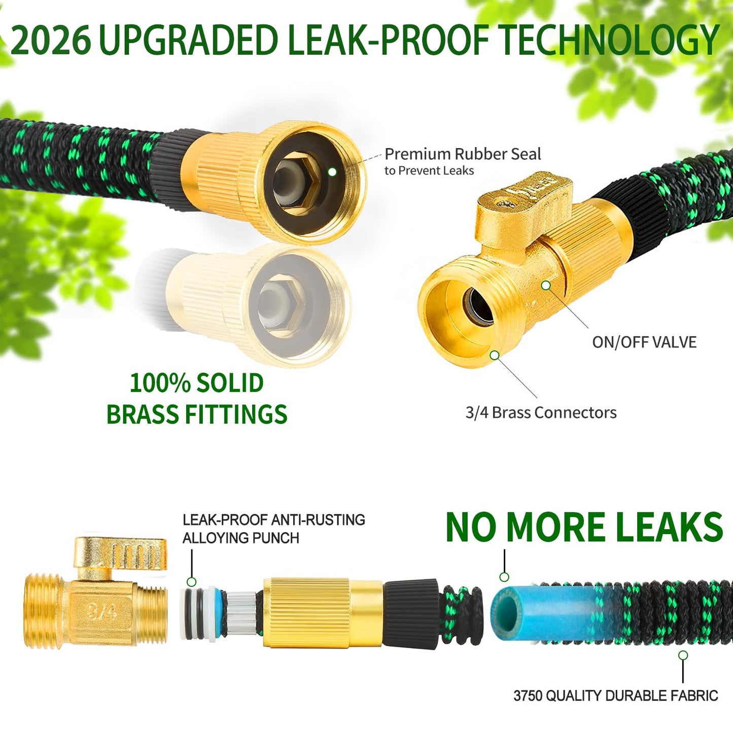 100 FT Garden Hose Expandable Hose - All New 2026 Flexible Water Hose with 10 Functions Spray Nozzle - Car Wash Hose with Solid Brass Connector, Leakproof Lightweight Expanding Pipe for Yard,Outdoor