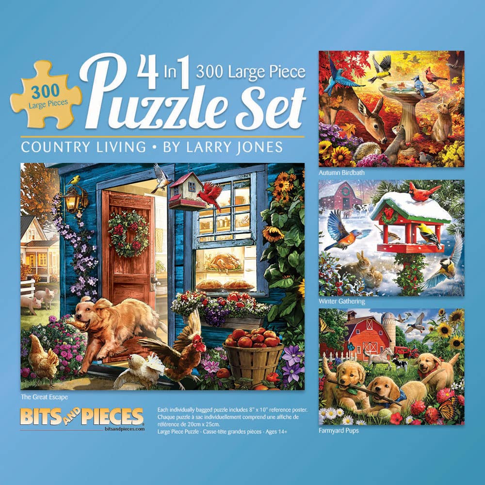 Bits and Pieces – 4-in-1 Multi-Pack - 300 Piece Jigsaw Puzzles for Adults – 300 pc Puzzle Set Bundle by Artist Larry Jones - 16" x 20" (41 cm x 51 cm)