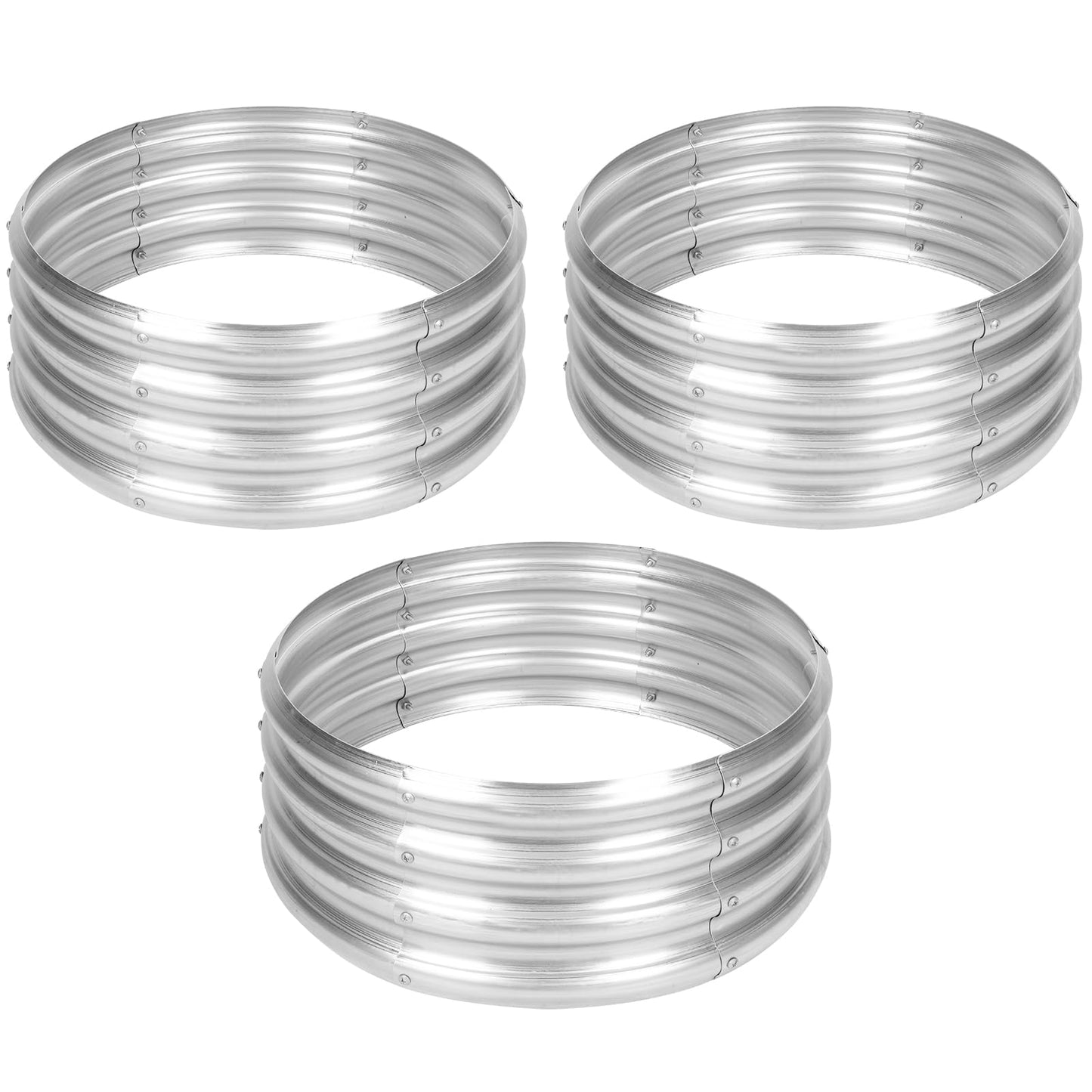 OUSHENG 3 Pack Round Galvanized Raised Garden Beds Outdoor, Steel Fire Pit Ring Flower Planter Large Metal Above Ground Boxes Kit for Gardening Vegetables Outside, 2x2x1ft