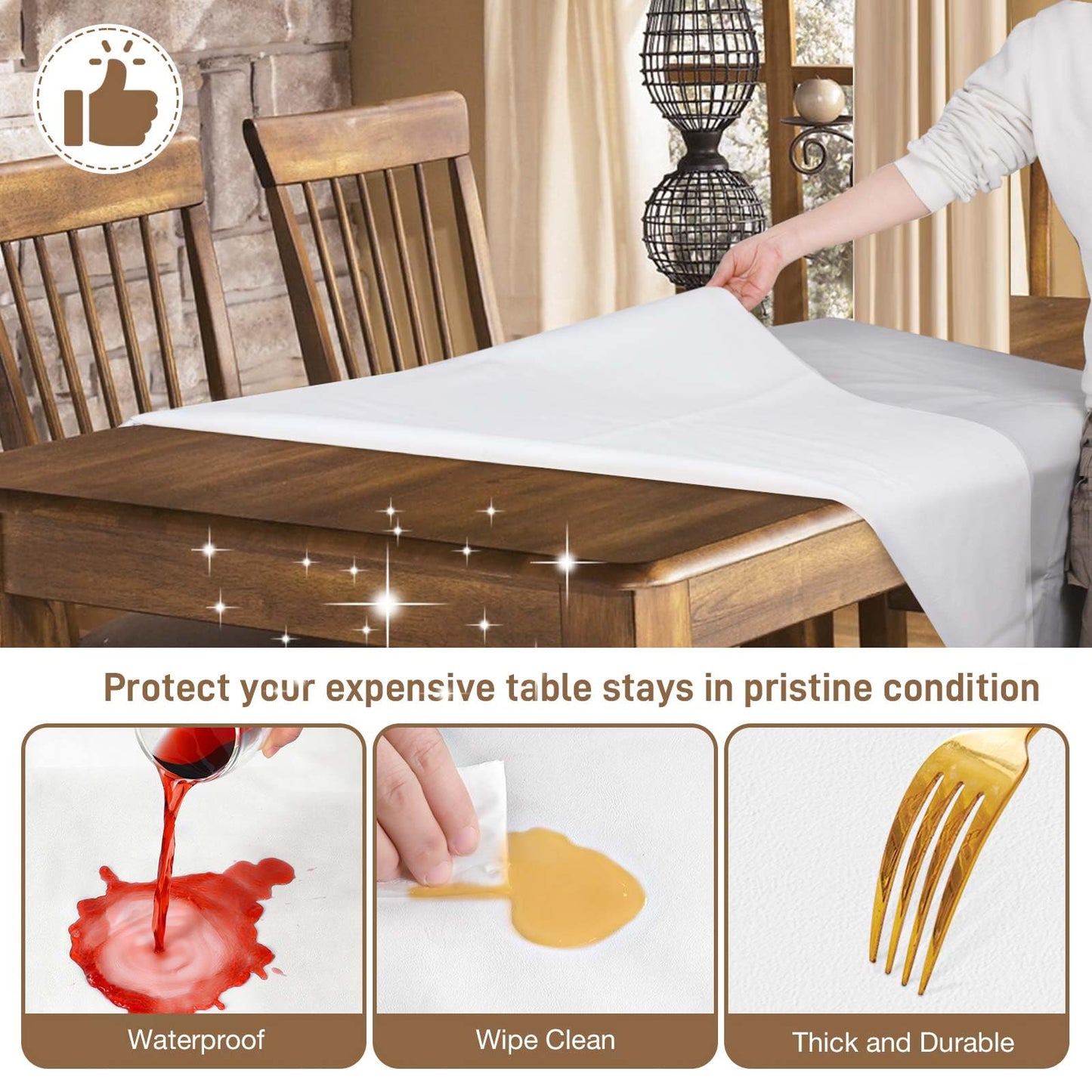 Table Protector Pad with Flannel Backing, Heavy-Duty Vinyl Table Padding Under Tablecloth, Waterproof, Heat Resistant, 90 x 54 inches, Rectangular