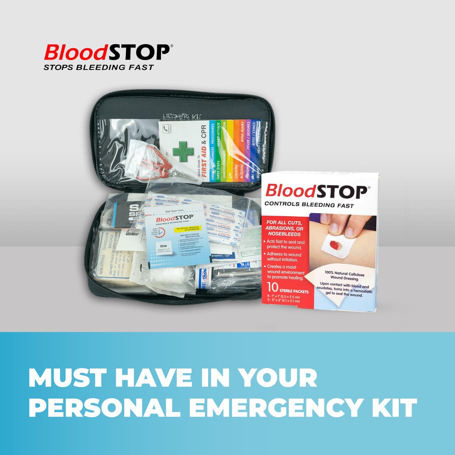 Bloodstop Hemostatic Gauze Controls Bleeding Fast;10 Count