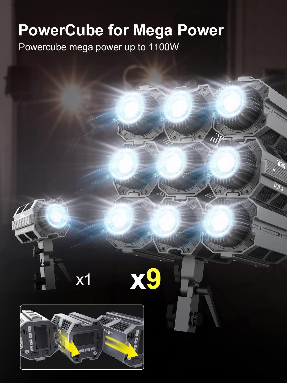 Video Light, Colbor CL100X 110W Bi-Colour Video Light 2700K-6500K CRI97+ COB Continuous Aluminium with Bowens Mount APP Control 10 Light Effect for Photography, Daylight LED Video Light Photo Studio