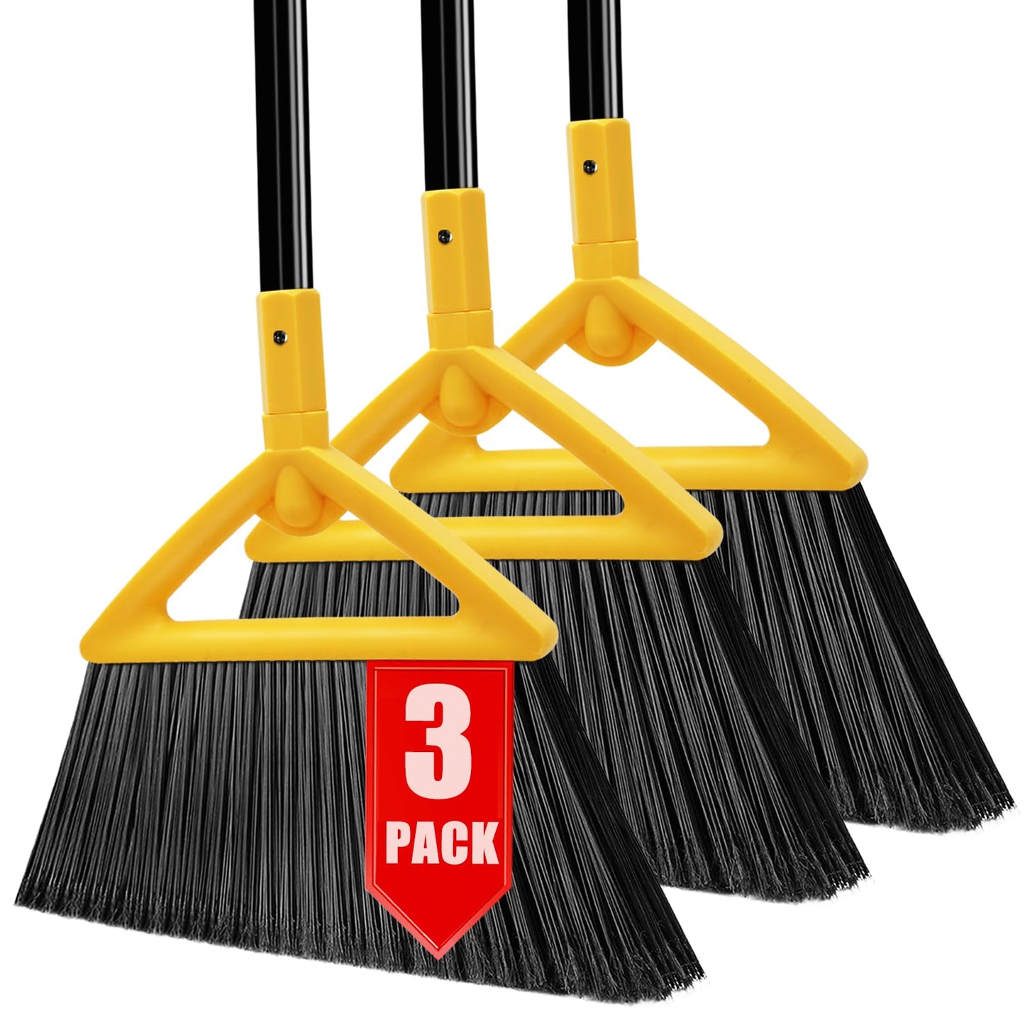 PUTNATRUE Heavy Duty Broom of Outdoor and Indoor, 3 Packs Upgraded Commercial Angle Brooms, Perfect Yellow Broom of House, Kitchen, Garage, Courtyard, Concrete