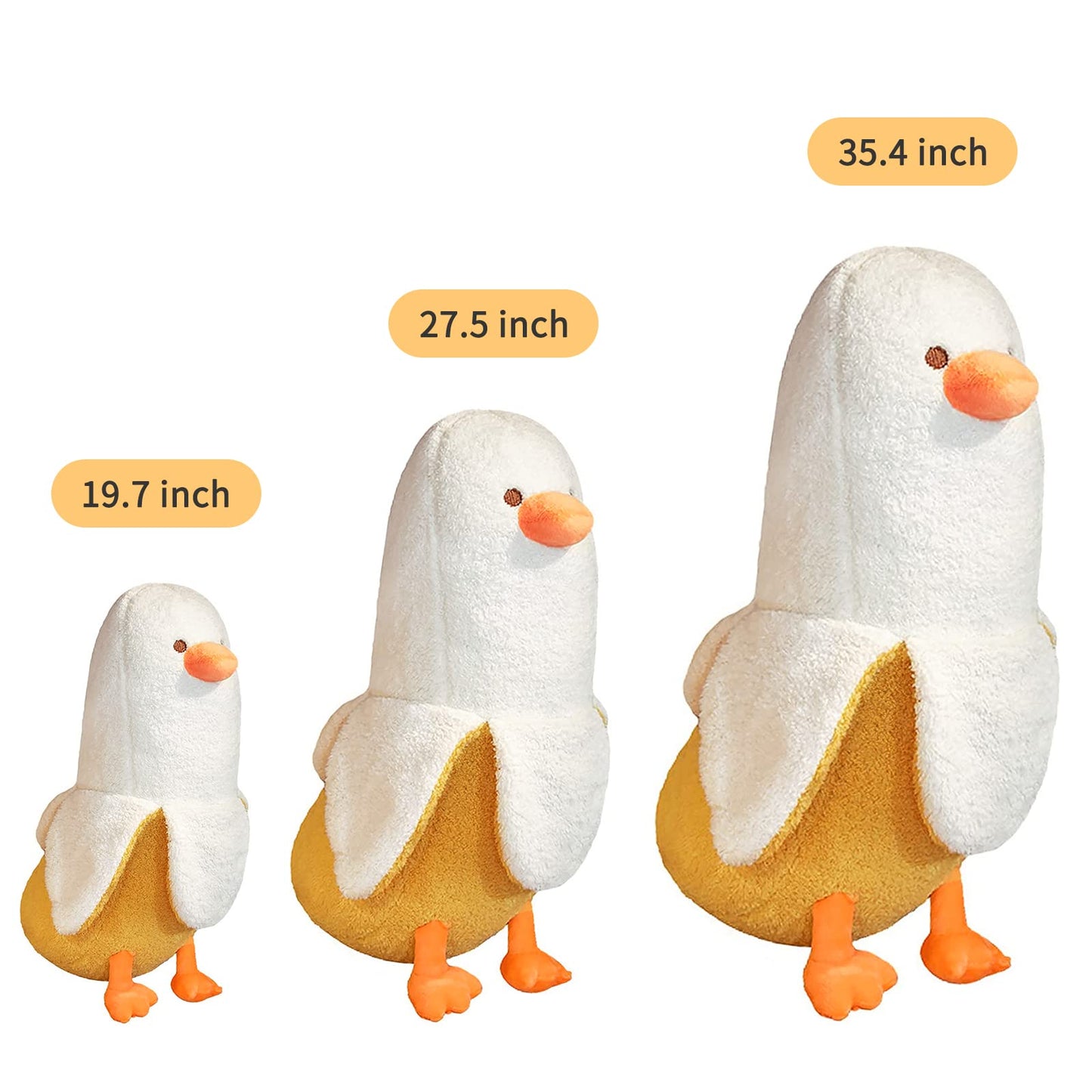PEACHCAT Banana Duck Plush Toy Cute Plushie Hugging Plush Pillow Duck Stuffed Animal for Girls and Boys White 35.4"