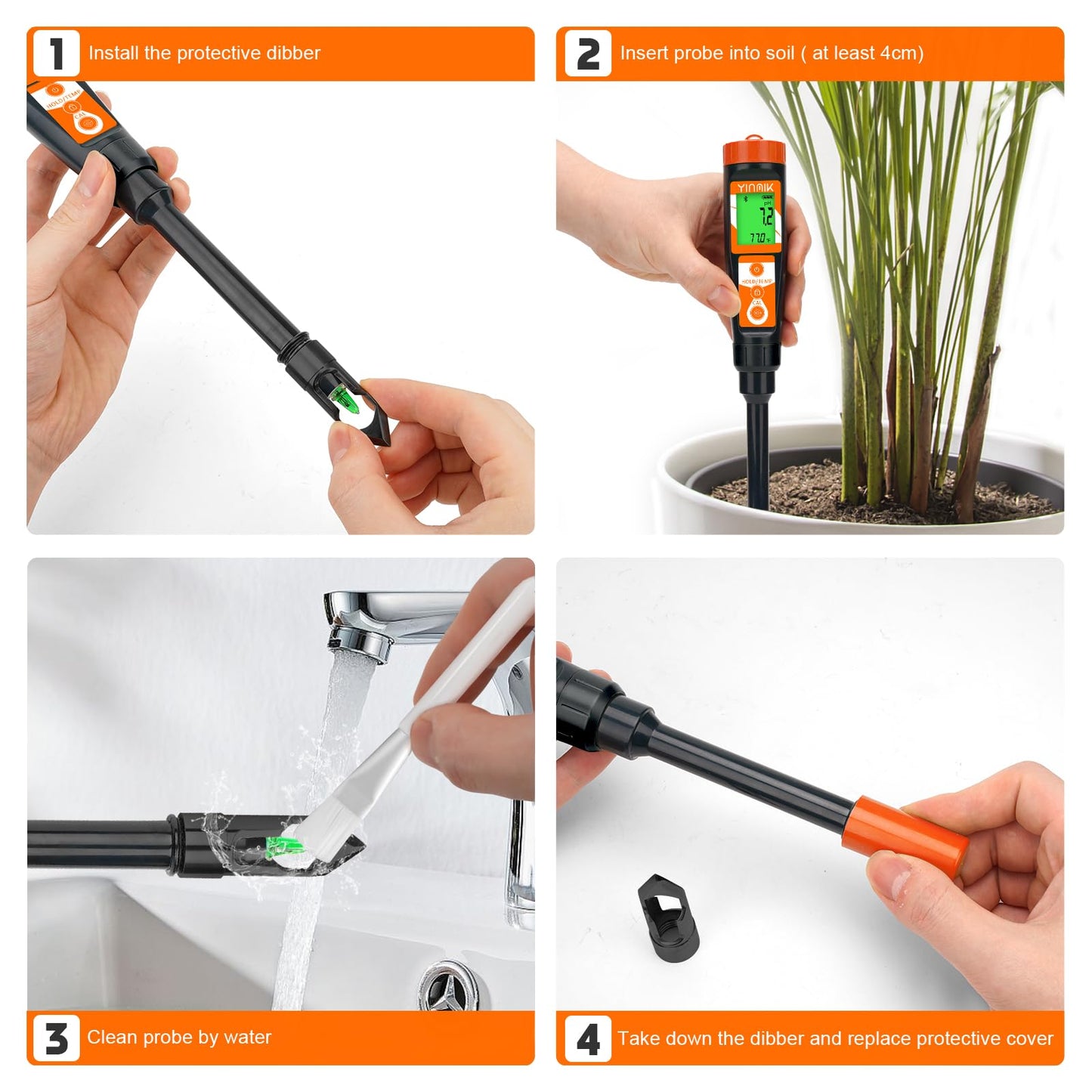 Digital pH Meter for Soil, Soil pH Tester for Potted Plants, Professional pH Reader for Soil and Water, Electronic Soil pH Test Kit for Garden, Lawn, Greenhouse, Indoor & Outdoor, Farming, Yard Use