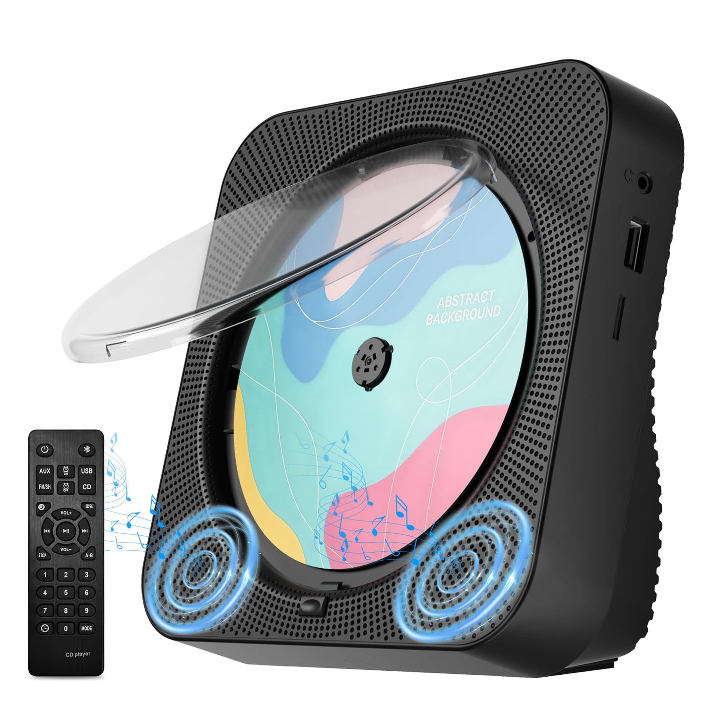 CD Player Portable with Bluetooth 5.1Desktop CD Player with HiFi Sound Speakers,Remote Control,Dust Cover,LED Display,Boombox FM Radio,USB/AUX for Home,Gift,Kids(Black)