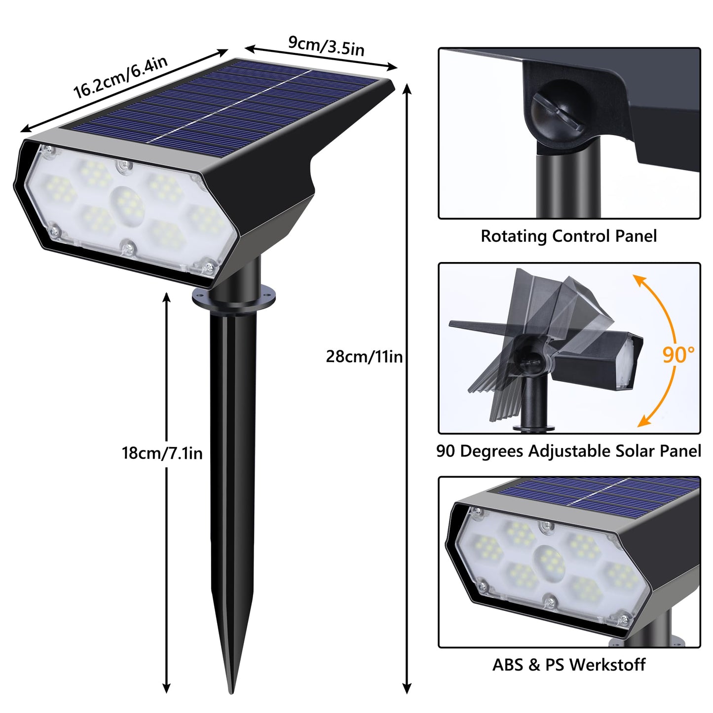 Solar Spot Lights Outdoor Waterproof IP65, 49 LED Solar Lights for Outside, 2 Brightness Modes Solar Powered Garden Yard Landscape Spotlights for Walkway, Driveway Decorations (4 Pack-White)