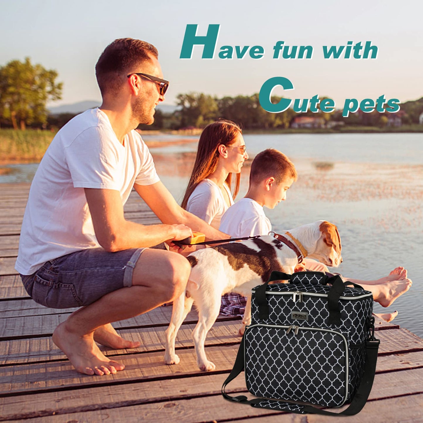 BAGLHER Dog Travel Bag, Pet Travel Bag（All Pet Travel Supplies）, with 2 Pet Food Containers and 3 Collapsible Silicone Bowls; Essential Kits for Pet Travel DLblack