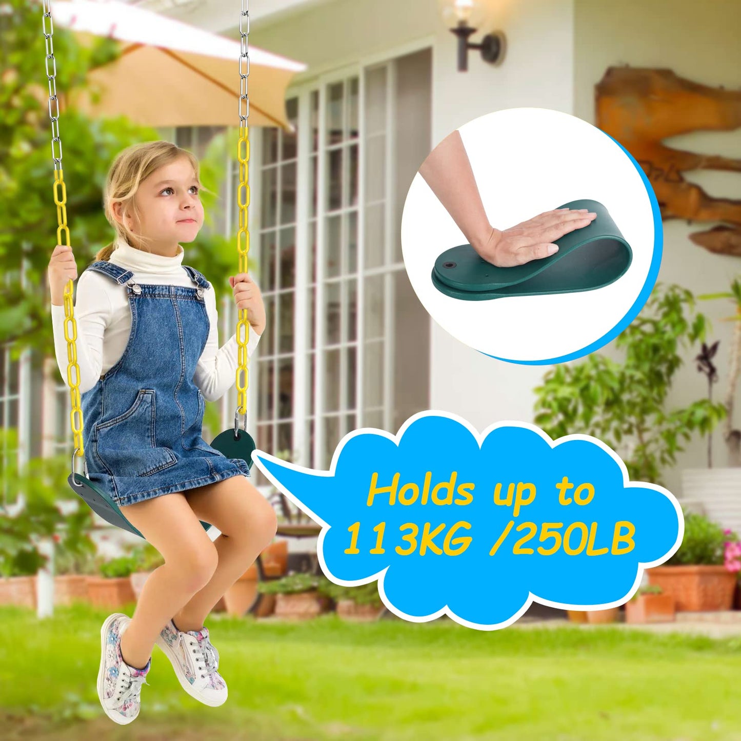 EVA Soft Plastic Swing Set, AGPTEK Swing Seat with 66 Inch Heavy-Duty Rust-Resistant Chains, Suitable for Kids and Adults up to 250 lbs for Outdoors, Playground, Jungle & Gym