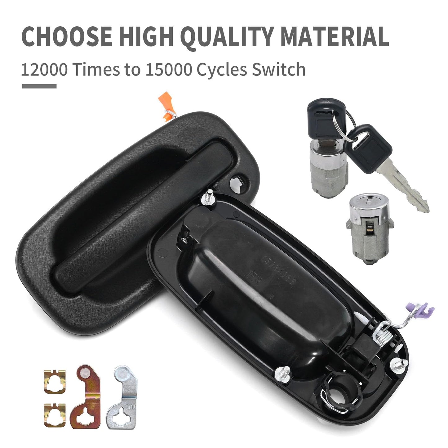 Vkinman 15034985 15034986 Exterior Door Handle and Door Lock Cylinder Kit Replacement for Chevy Silverado Suburban Tahoe, Replacement for GMC Sierra 1999-2006 (Black)