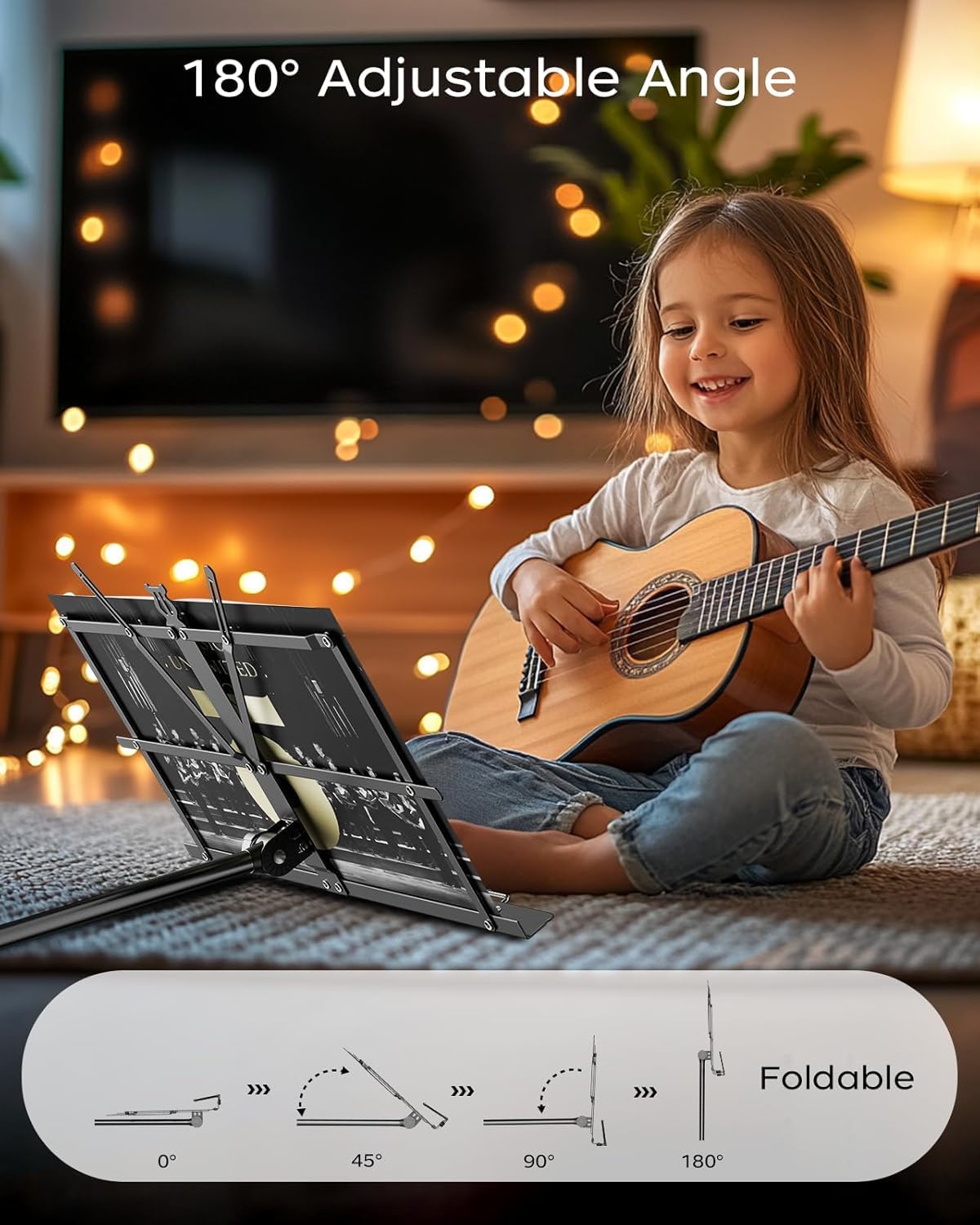 Music Stand, Kasonic 2 in 1 Dual-Use Folding Sheet Music Stand & Desktop Book Stand, Portable and Lightweight with Music Sheet Clip Holder & Carrying Bag Suitable for Instrumental Performance (Black 2Pack)
