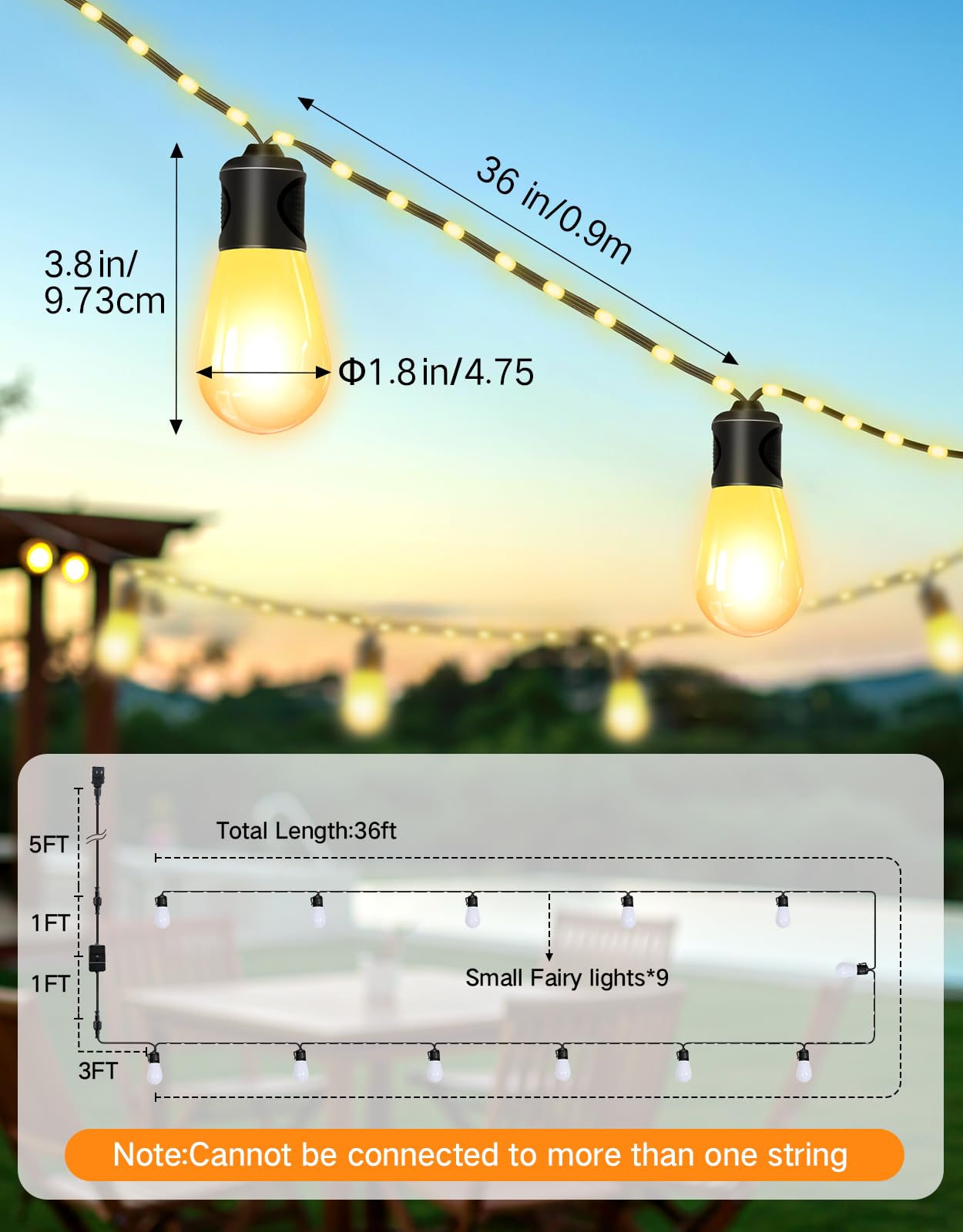 OUTON Outdoor String Lights, 46FT Smart AI RGB Patio Lights with Individual Bulb Control, APP Remote Voice Control, Works with Alexa and Google Assistant, IP65 Waterproof, Dimmable for Backyard Party