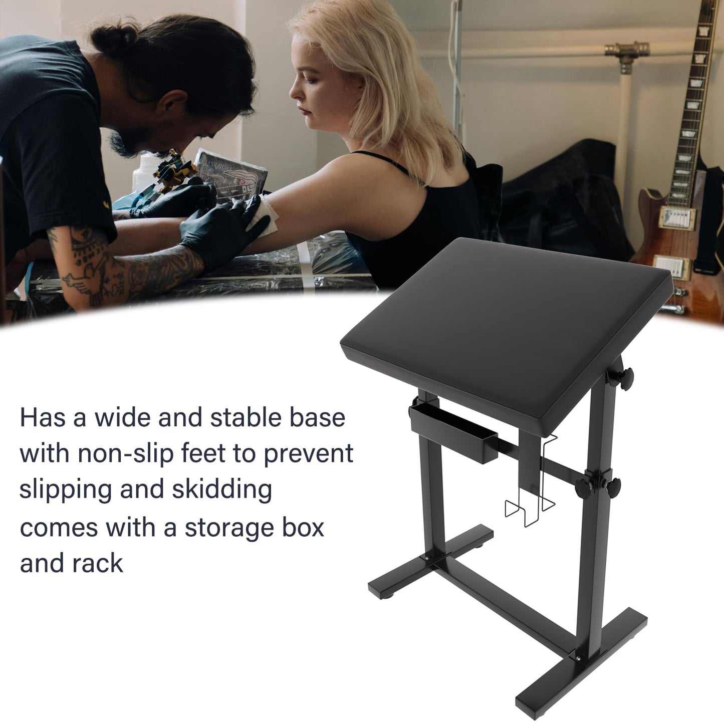 Barlezy Tattoo Armrest Stand, Height Adjustable 26"-38.5", Arm Leg Fixation, Black