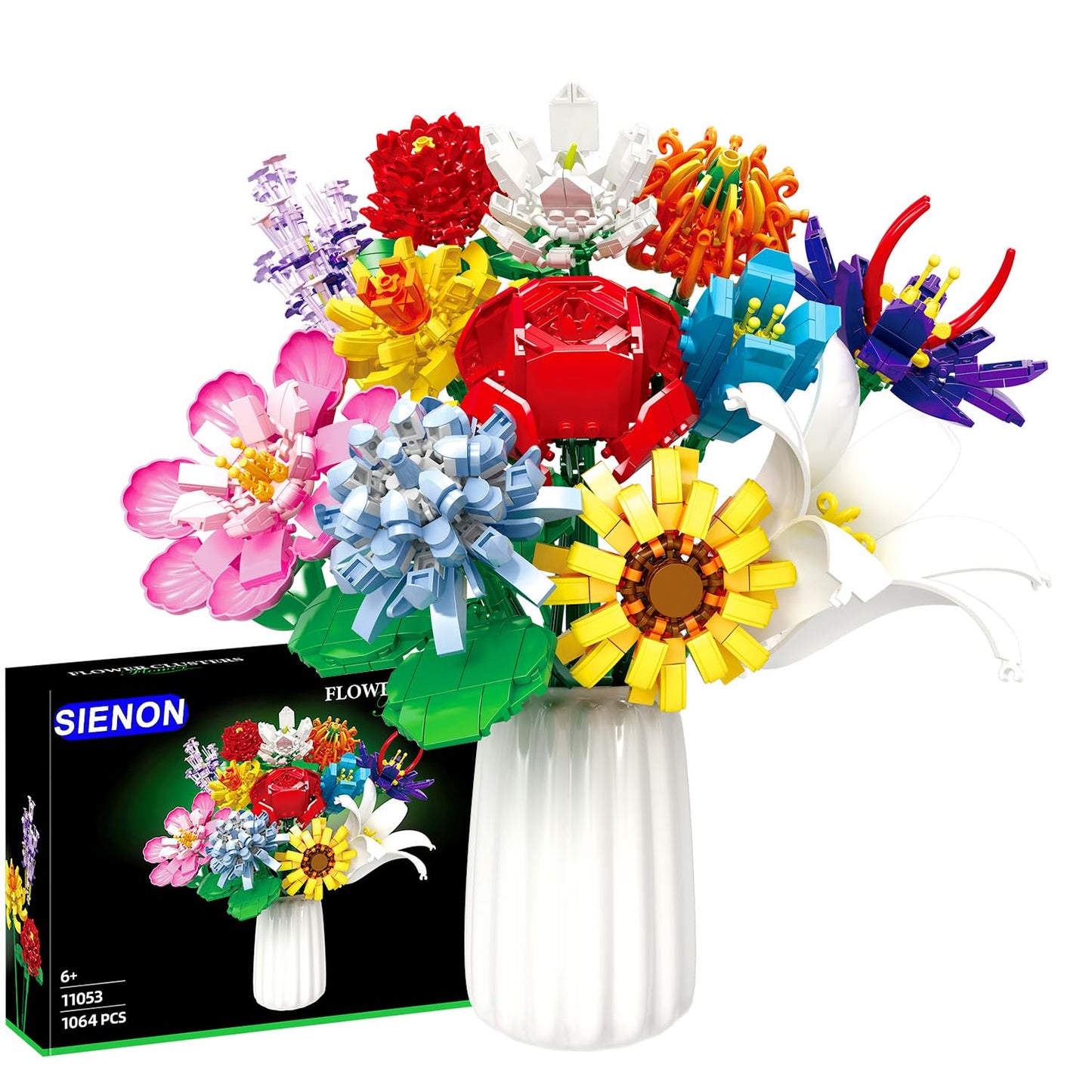 SIENON Flower Bouquet Building Set-1009 PCS 12 Kinds of Flowers Botanical Collection, Building Blocks Flower Brick Toys Creative Project for Home Room Décor Valentines’ Day Christmas Birthday