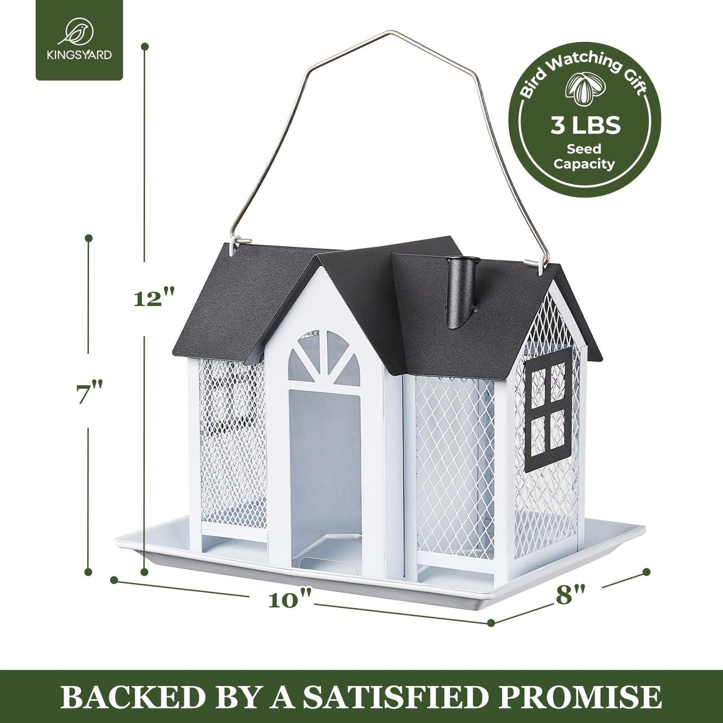 Kingsyard Bird Feeder House for Outside, Metal Mesh Wild Bird Feeder with Triple Feeders for Finch Cardinal Chickadee, Large Capacity, Weatherproof and Durable, Black Roof