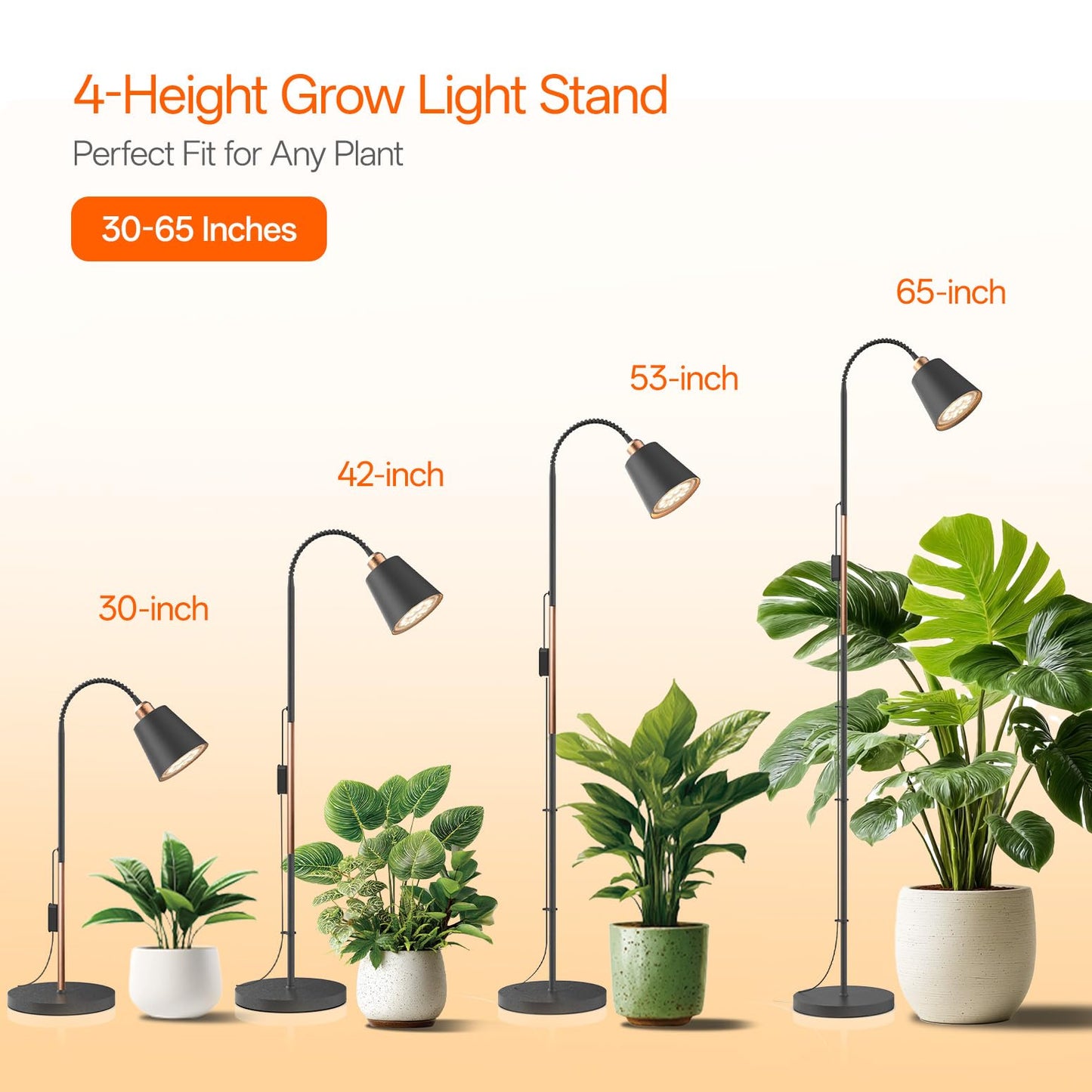 Bstrip Grow Light for Indoor Plants, 65" Tall Standing Grow Light, 18W Non-Dimmable LED Grow Light Bulb with Optical Lens, Full Spectrum Plant Light with Flexible Gooseneck & Timer