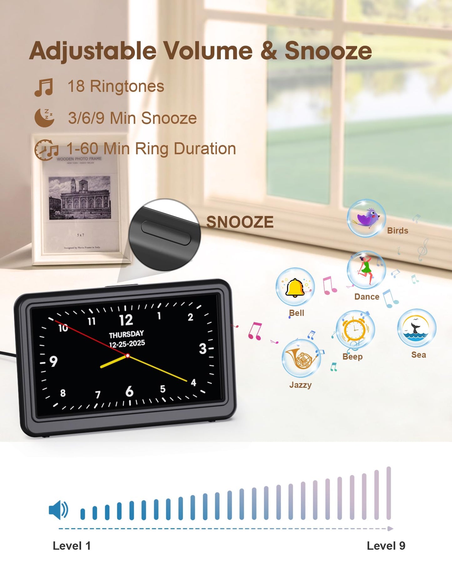 20 Alarms Dementia Clock for Seniors 7" Large Display Digital Calendar Clock with 20 Custom Reminders, 12 Display Modes, 18 Ringtones Electronic Calendar for Elderly Alzheimer’s Black