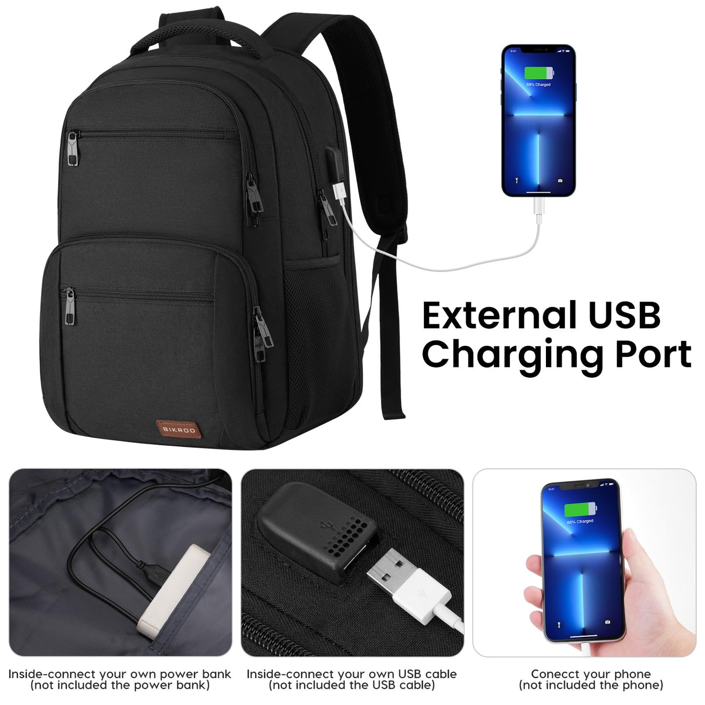 Backpack for Men and Women, School Backpacks for Teen Boys, Water Resistant TSA Travel Backpack with USB Charging Port, Business Anti Theft Sturdy Computer Bag Gifts Fits 15.6 Inch Laptop, Black