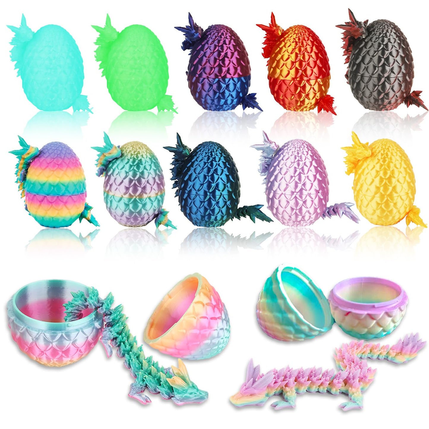 12Pcs 3D Printed Dragon Eggs with Dragon Inside, Easter Basket Stuffers Mini Dragons Egg Set, Surprise Mystery Easter Egg Fidget Toy, Articulated Crystal Toys for Kid Adults Desk Decor