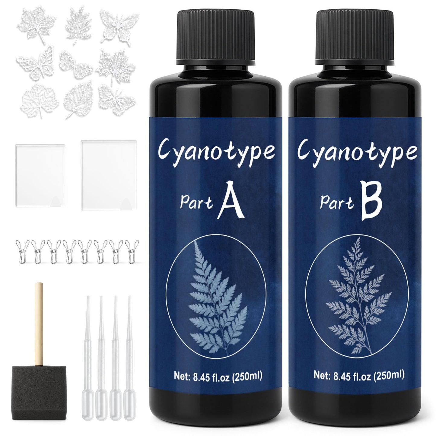 250ml Cyanotype Kit, Include 2 Component Cyanotype Solution Sensitizer Set for Photographic Blueprints on Paper and Fabric