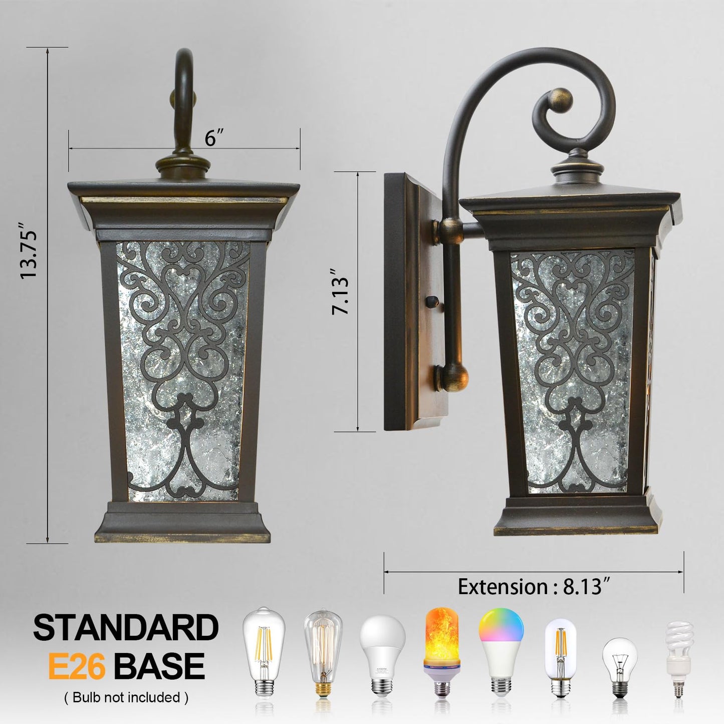 ALVIME Outdoor Wall Lights Fixture, 14" H Exterior Patio Wall Lanterns, Waterproof Porch Sconce, Outside Lights for Entryway, House, Front Door, Backyard, Garage, E26 Base&Clear Seeded Glass