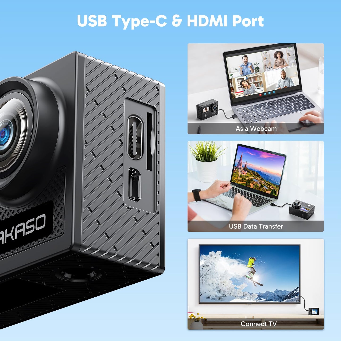 AKASO Brave 4 4K30fps Action Camera with 64GB MicroSDXC Memory Card Accessories Kit Bundle - 20MP Ultra HD Photo EIS 30m Waterproof Camera WiFi Remote Control 5X Zoom Underwater Video Cameras