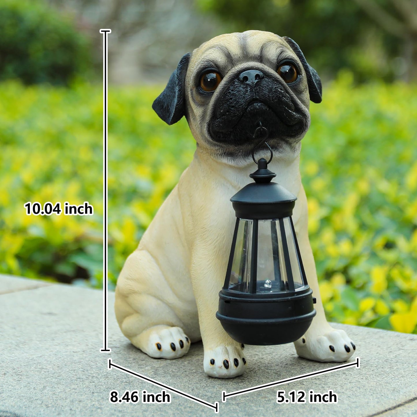 Garden Dog Statues Outdoor Decor, Solar Lights Outdoor Pug Figurines Solar Dog Ornaments for Patio, Lawn, Yard Art Decoration, Valentines Day Gifts, Housewarming Garden Gift
