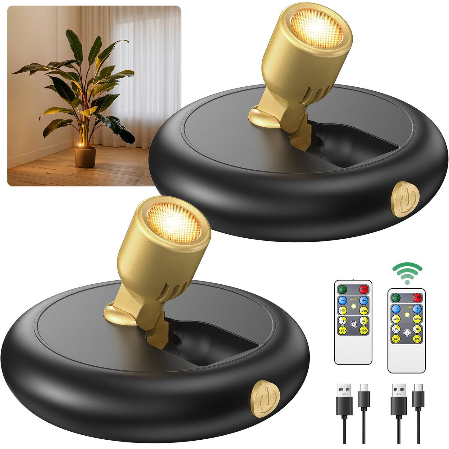 Rechargeable Battery LED Spotlight Indoor: Wireless Mini Art Accent Spot Lights with Timer Remote - Small Dimmable Uplight for Plants Display Painting Dartboard Artwork Portrait Closet(2 Pack)