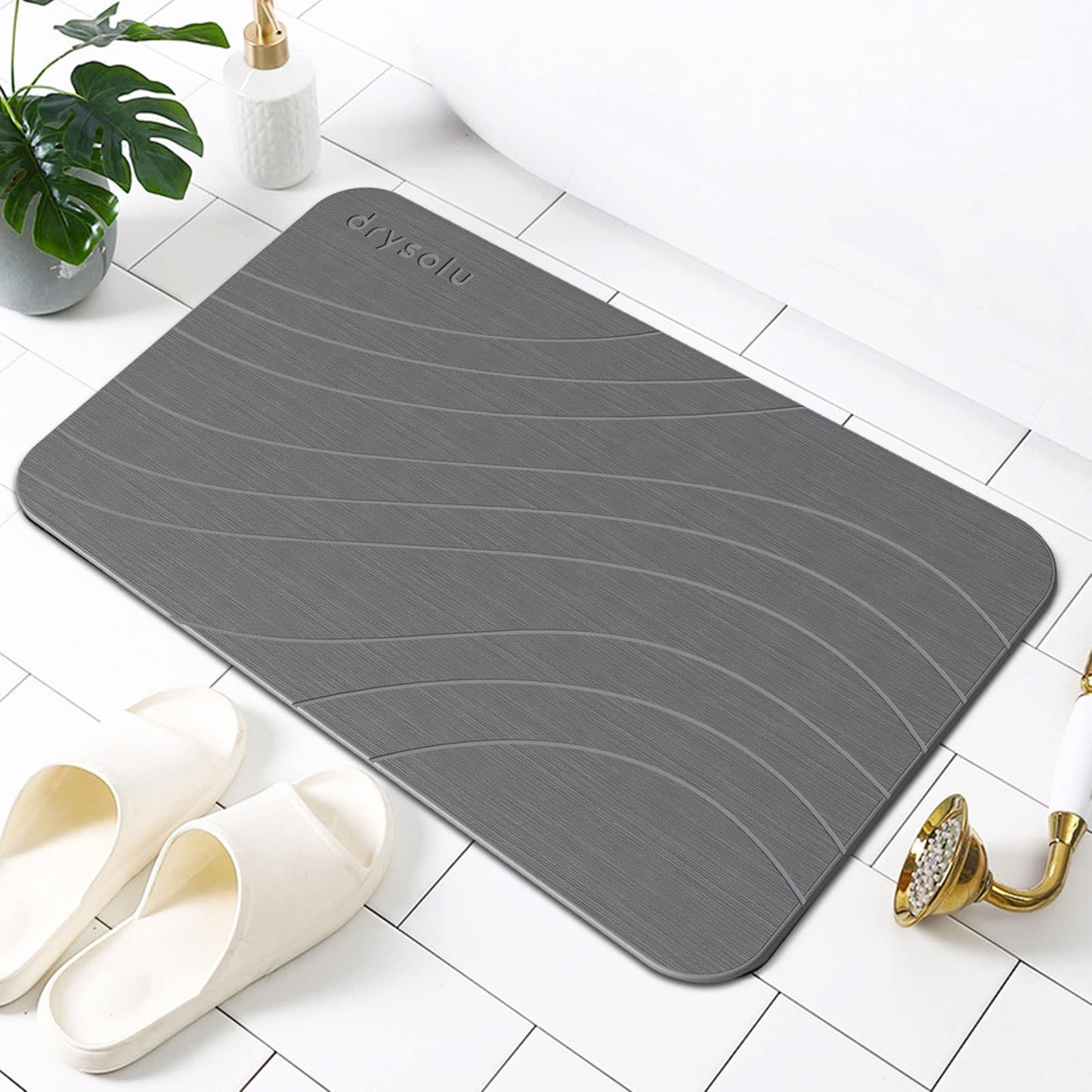 DRYSOLU Stone Bath Mat Diatomaceous Earth Bath Mat Stone Shower Mat Fast Water Drying Ultra Absorbent Pad Diatomite mat,Non-Slip Mat for Bathroom Shower,Kitchen,Pet,15.35x23.62in,Hard,Gray,1-Pack
