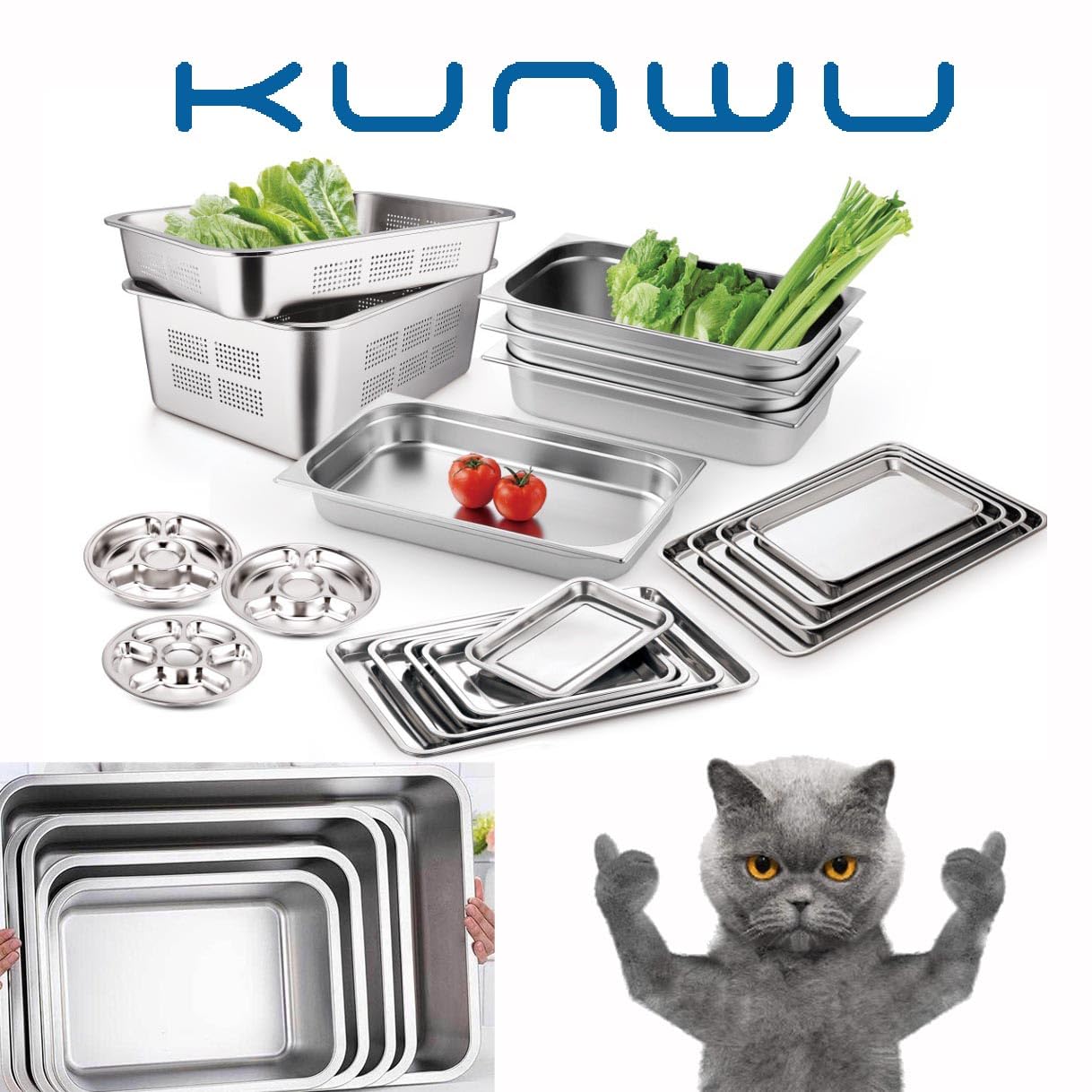 KUNWU Stainless Steel Pan 28"x20"x4" for Food, Cat, Dog & Rabbit Pet Litter Box, Corrosion Resistant Easy Clean Durable Pan (XXL (28"x20"), 4" Deep)
