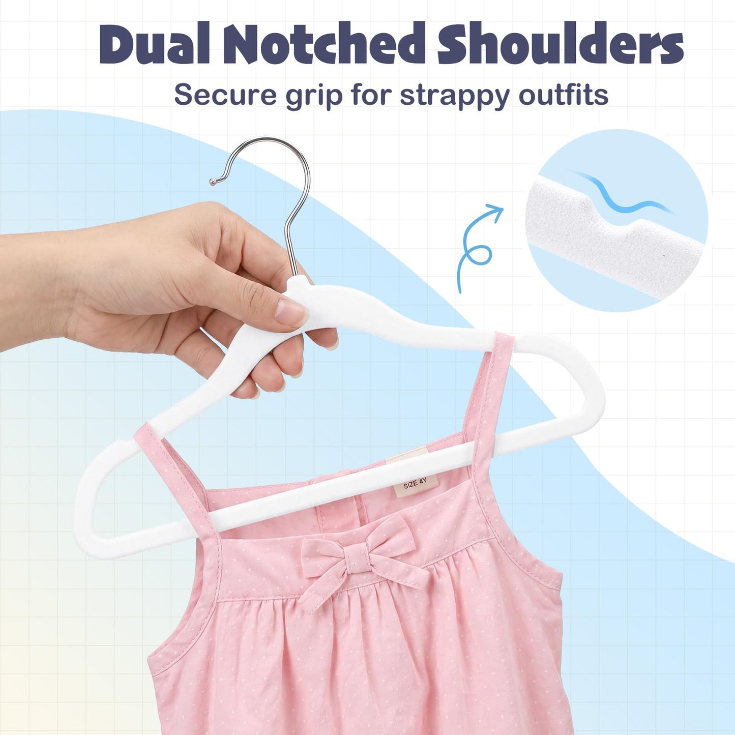 HOUSE DAY Velvet Baby Hangers 50 Pack, Space Saving Kids Velvet Baby Clothes Hanger, 11 Inch Toddler Hangers for Kids Clothes, Childrens Small Hanger, Cintres Pour Bébé, White