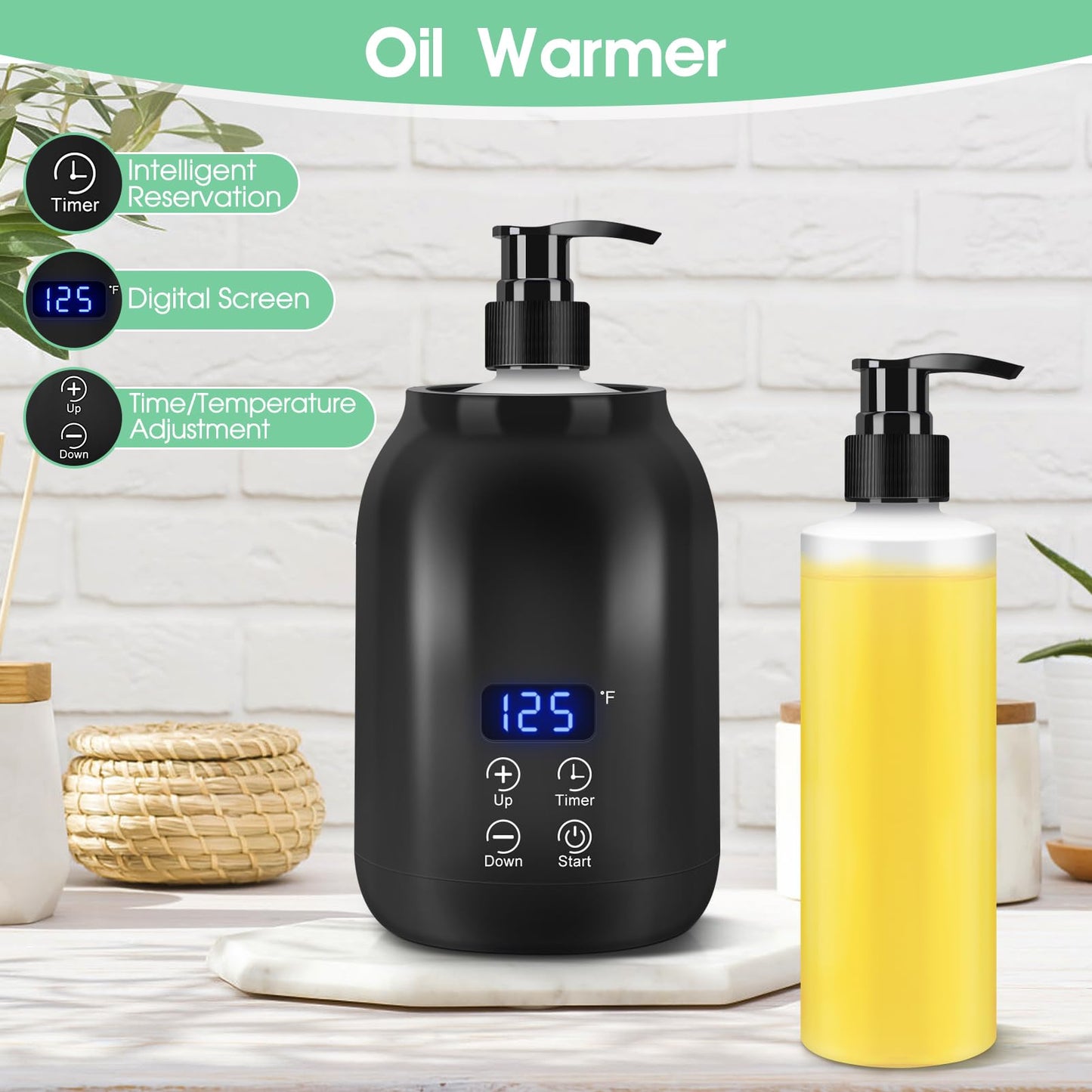 Gugxiom Massage Oil Warmer, LED Display Single Bottle Pro Massage Heater, Temperature Control Oil Warmer for Massage with 2 Oil Bottles, for Lotion Cream (US Plug)