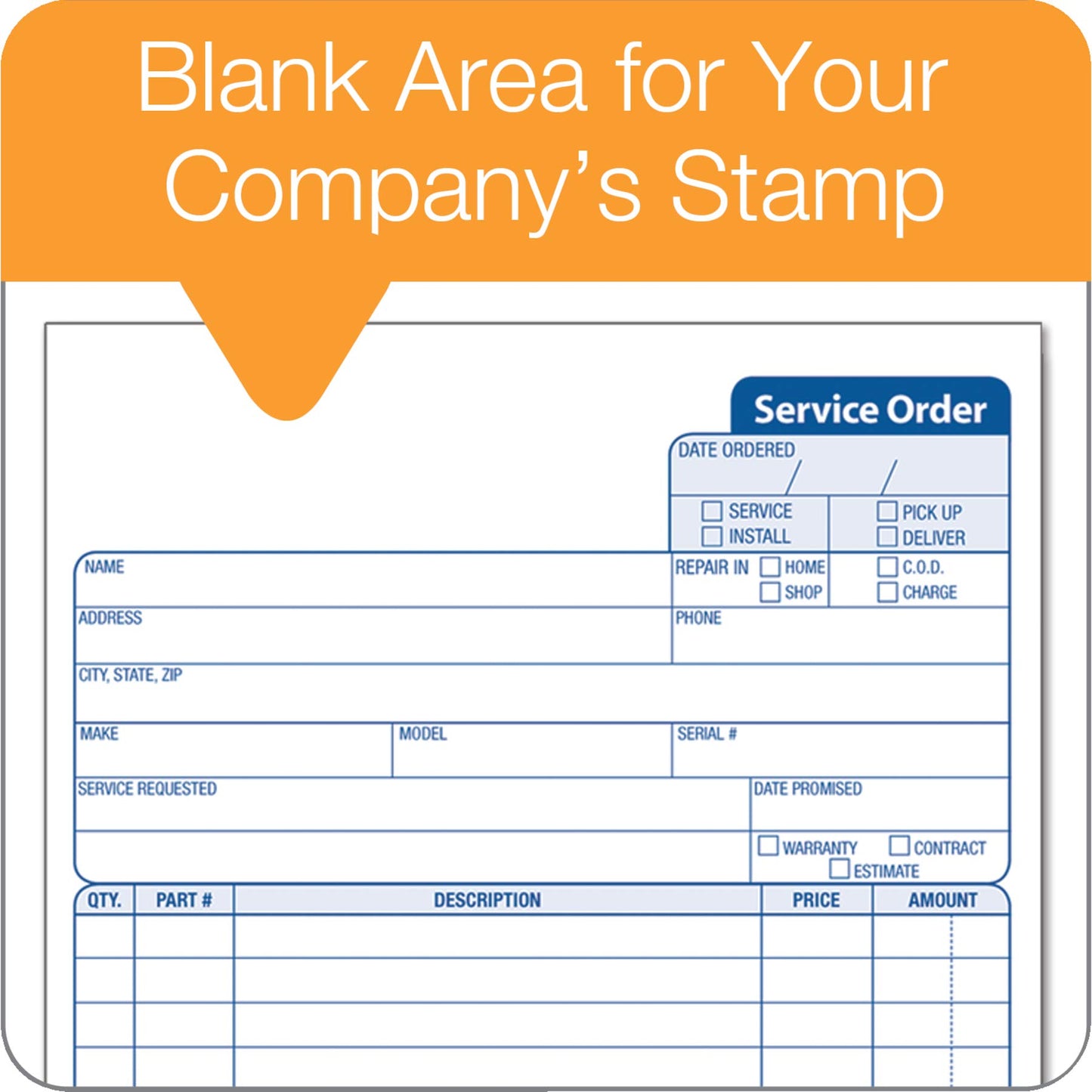 Adams Service Order Form, 3 Part, Carbonless, 5 2/3”X9” Inches, 250 Sets per Pack (3-584