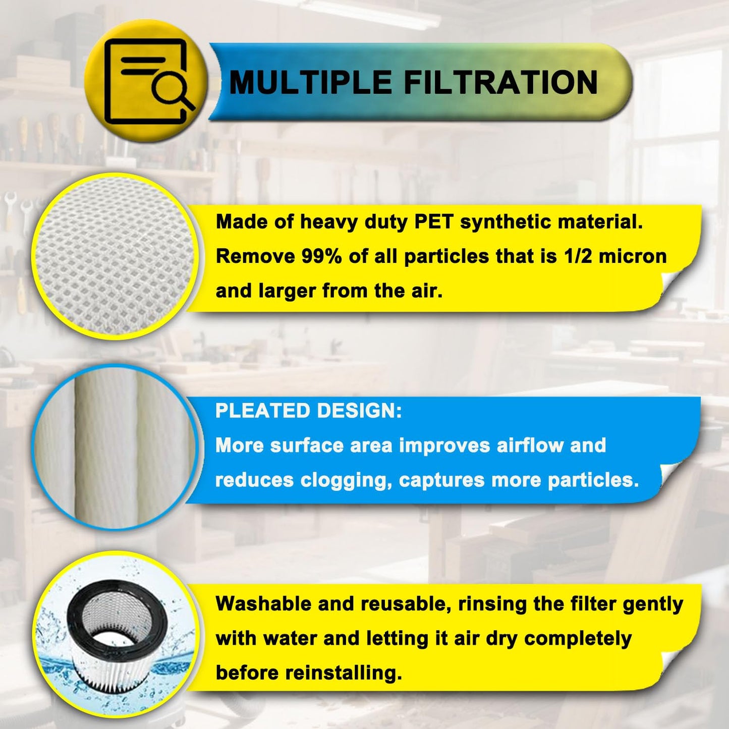 2 Pack 08-2566B Cartridge Filter with Lids, compatible with Stanley Most 5-18 Gallon Wet/Dry Vacuum models# SL18115 SL18115P SL18116 SL18116P SL18191P SL18199P SL18117 SL18701P-10A SL18410P-5A