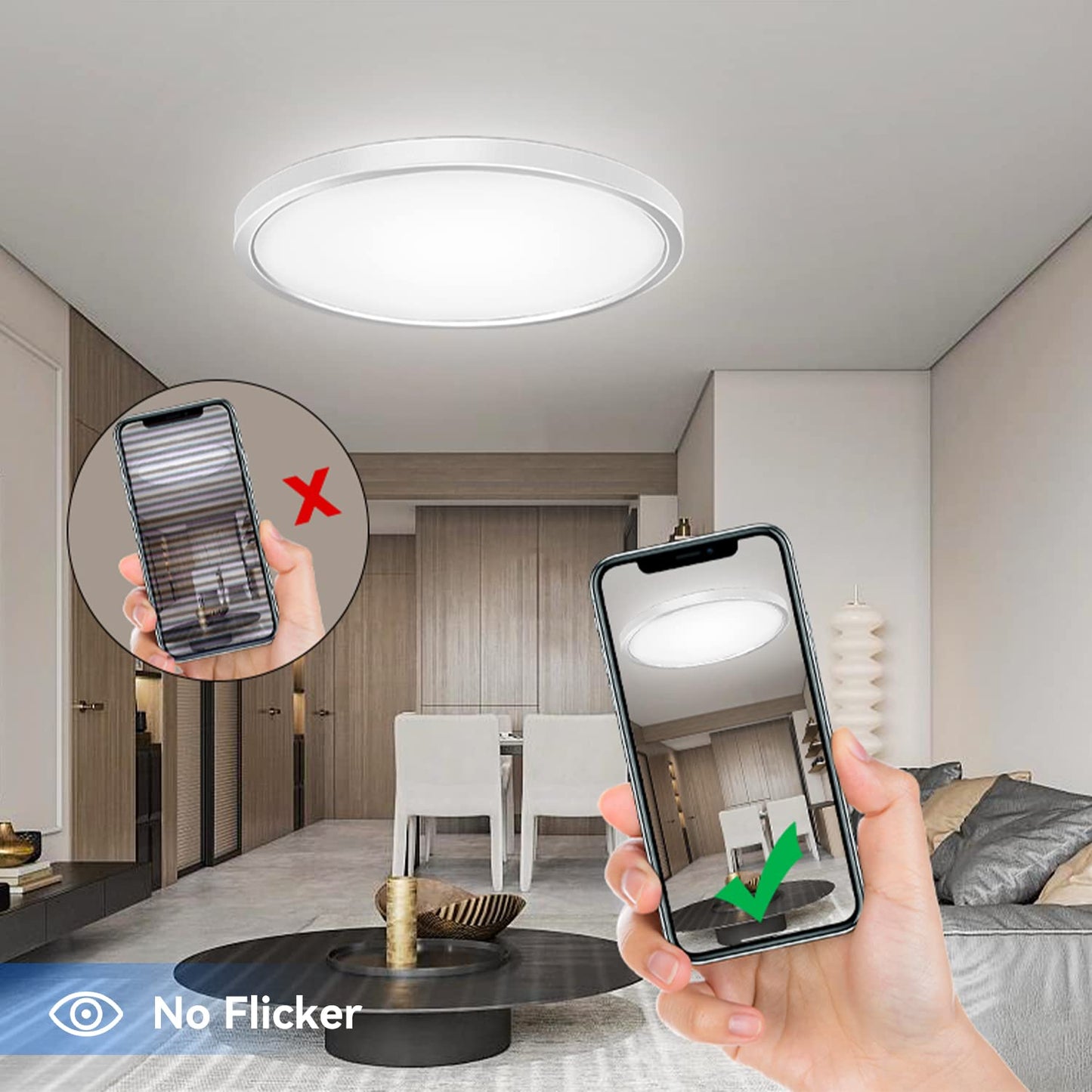 Peasur Flush Mount Ceiling Light Fixture Dimmable, Nightlight 11.6Inch 24W 3200LM LED Ceiling Light with Remote Control, 3000K/4500K/6000K 3 Color Temperatures for Kitchen Bedroom Dining Room-White