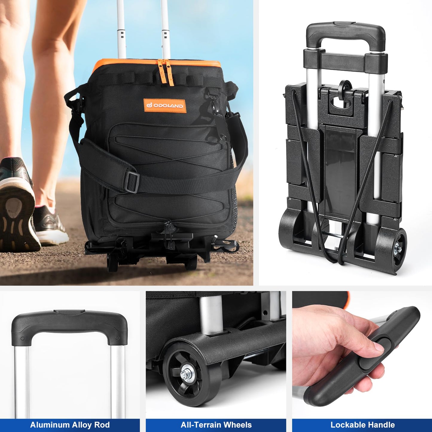 Odoland 48-Can Large Camping Cooler with Wheels, Leakproof Insulated Soft Cooler Bag with Stable All-Terrain Cart and Handle Collapsible for Camping Cooler Beach Travel Picnic