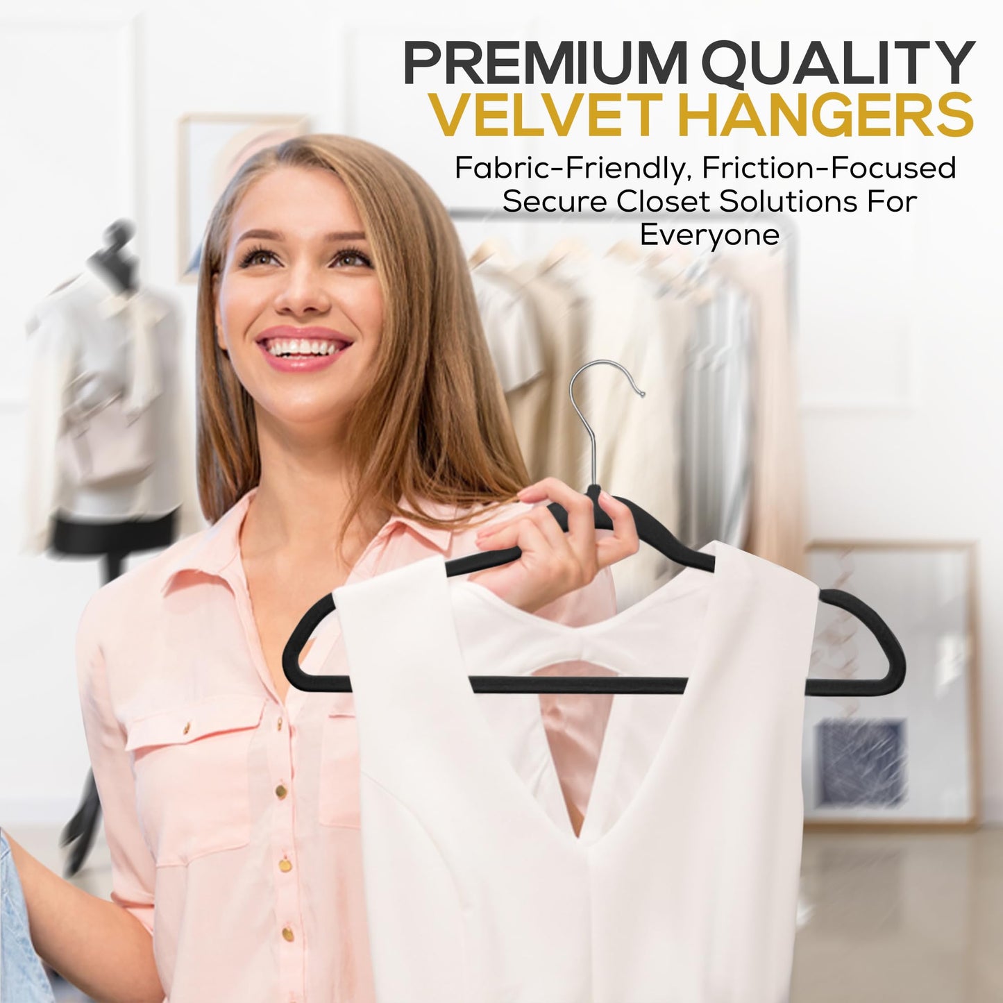 Techzoo Premium Black Velvet Hangers 50 Pack - Space Saving Felt Hanger, Non Slip Clothes Hangers for Closet, Heavy Duty Coat Hanger with 360° Rotatable Hook, Hold Up to 10 lbs