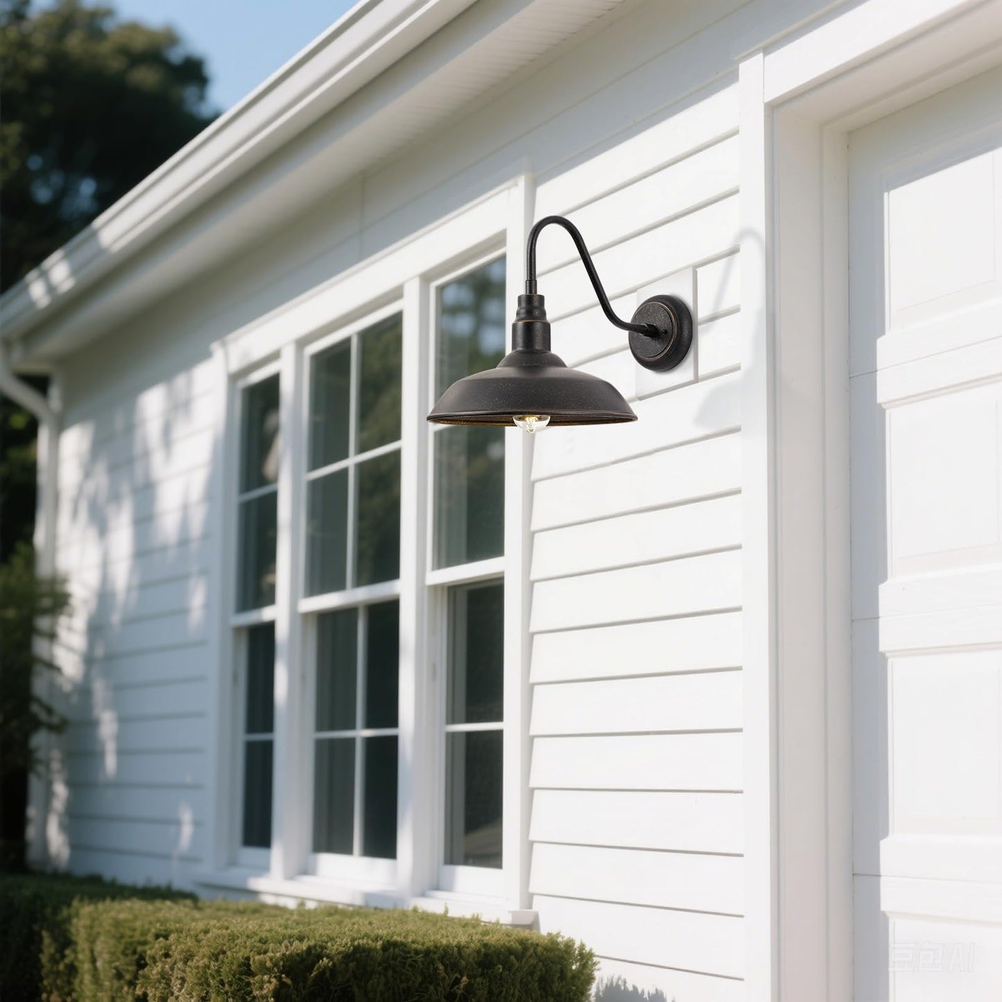 GOALPLUS Gooseneck Outdoor Light Fixture, 10" Dome Exterior Farmhouse Lights for Barn, Bronze Porch Lighting, Gooseneck Wall Sconce for Patio Garage House