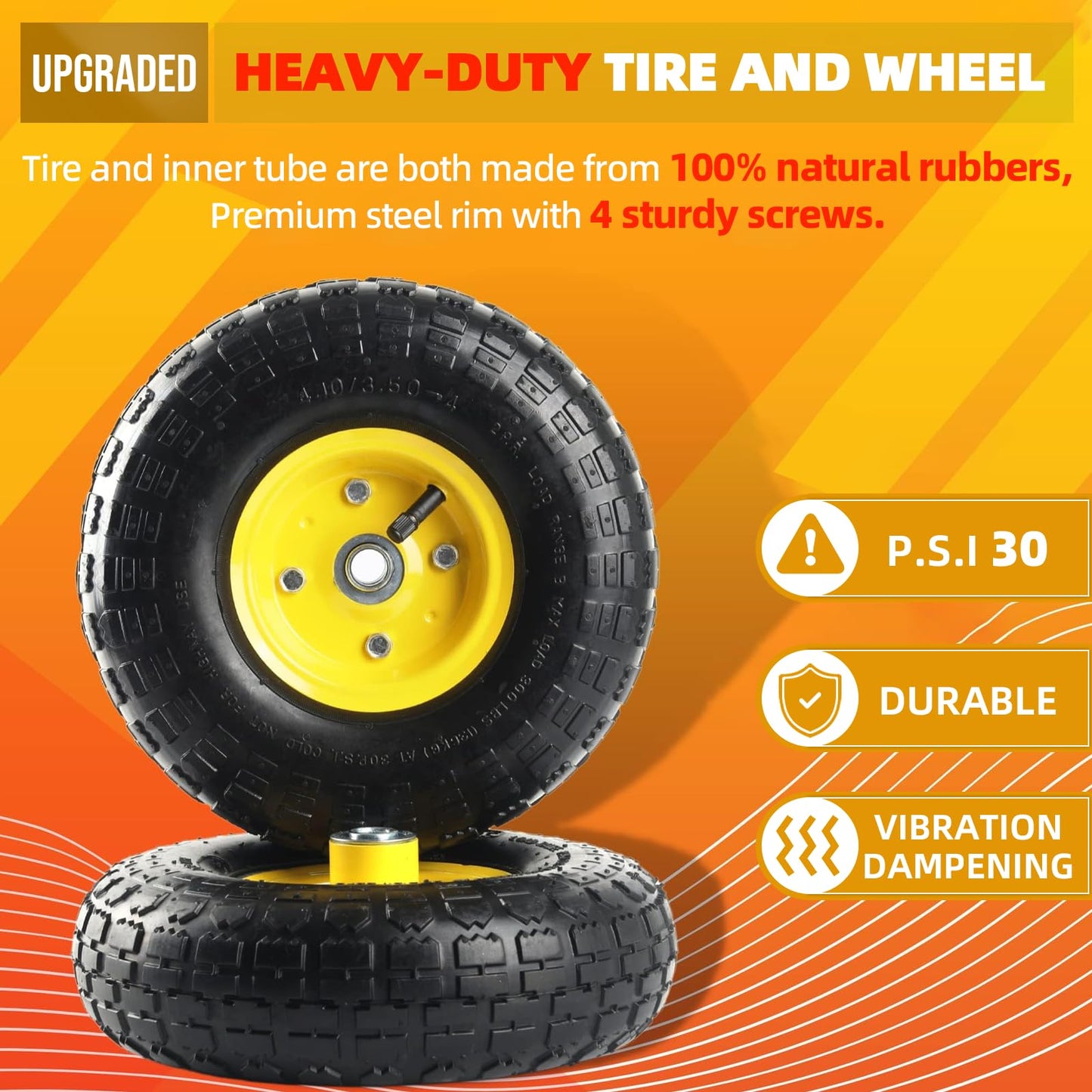 AR-PRO (2 Pack) 4.10/3.50-4 Tire and Wheel, Replacement 10-Inch Pneumatic Tire with 5/8" Bearings and 2.2" Offset Hub, Compatible with Hand Truck, Wheelbarrow, Wagon, Gorilla Carts