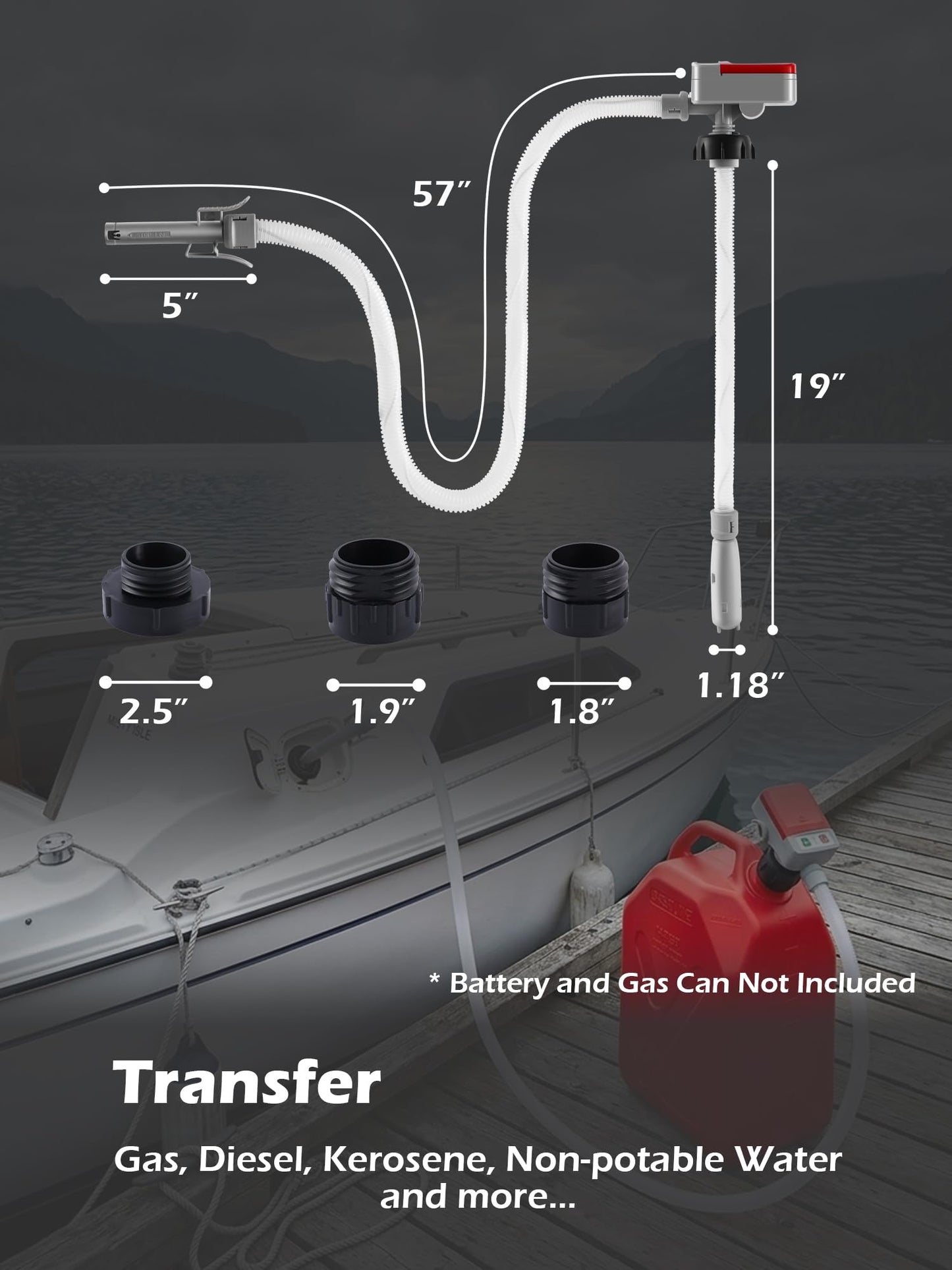 PETASOON Fuel Transfer Pump Battery Powered Electric Portable Gas Jerry Can Tank Pump for Gasoline Diesel kerosene Liquid with Flexible Hose(Can Not Included)