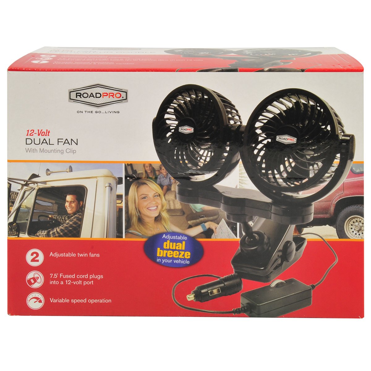 RoadPro RPSC8572 12-Volt Dual Fan with Mounting Clip, Black, 10X7X12