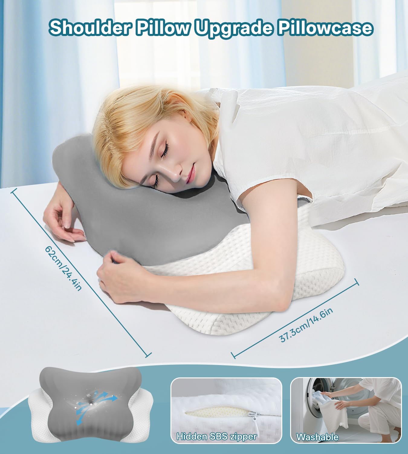 MISSCOZY Cervical Neck Pillow for Neck Pain Relief, 2-in-1 Ergonomic Memory Foam Pillow for Side, Back and Stomach Sleepers, Neck Pillow with Breathable Pillowcase, Grey