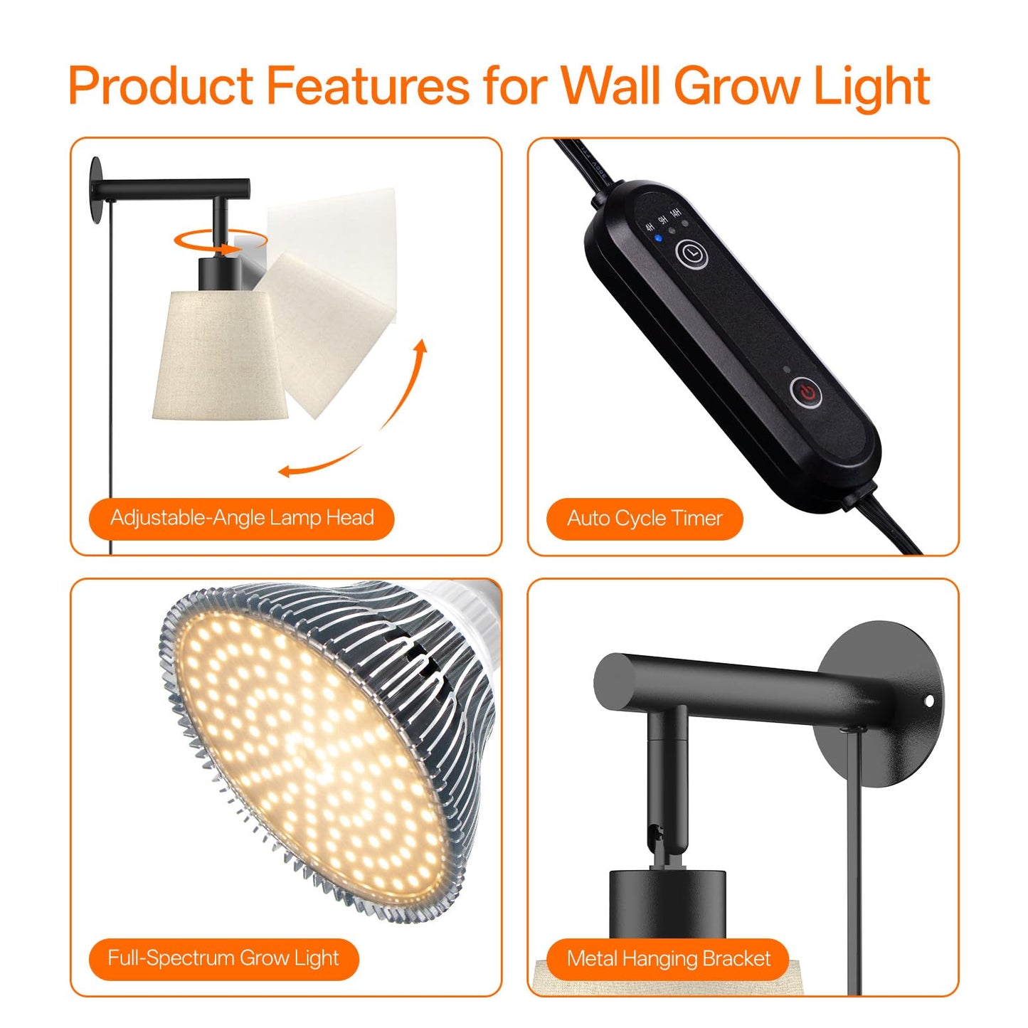 Bstrip Hanging Grow Lights for Indoor Plants, 25W Full Spectrum, 4H/9H/14H Timer, 3000K Wall-Mounted Decorative Plant Light with 9.8FT Power Cord, Ideal for Tall Plants, Flowers and Potted Trees