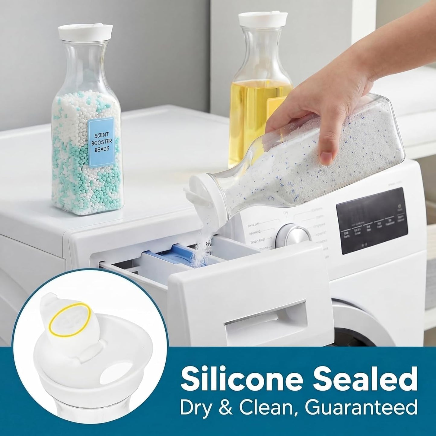 Goaste 8 Pack laundry soap dispenser, 54oz Laundry Detergent Dispenser Bottle with Waterproof Label, Liquid Laundry Detergent Container, Plastic Fabric Softener Organizer for Bleach Powder Beads